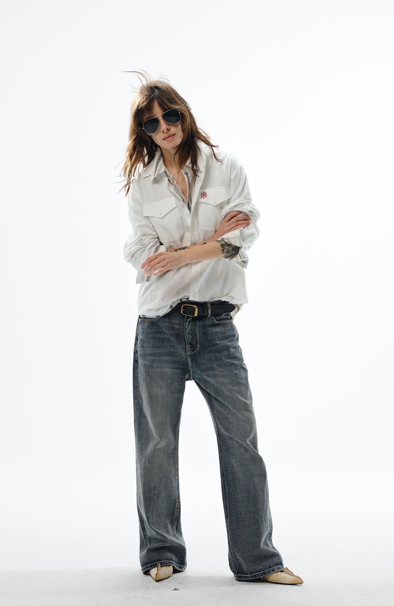 TRECLUB Retro Embroidered Solid Shirt-Shirt-S-White-Free Shipping Leatheretro