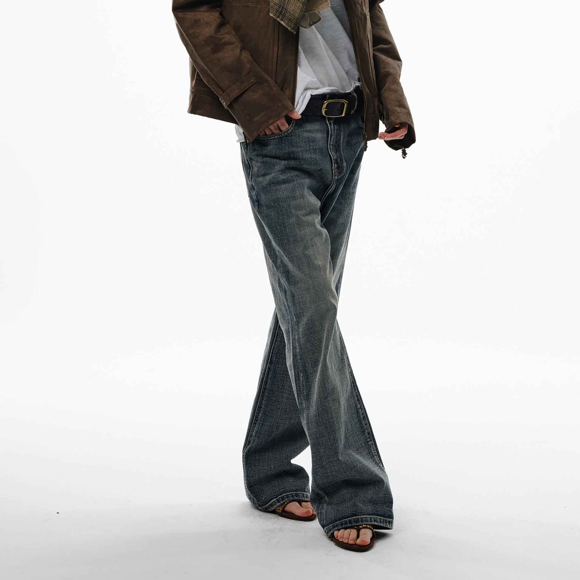 TRECLUB Retro Slub-Wash Straight-Leg Jeans-Jeans-S-Free Shipping Leatheretro