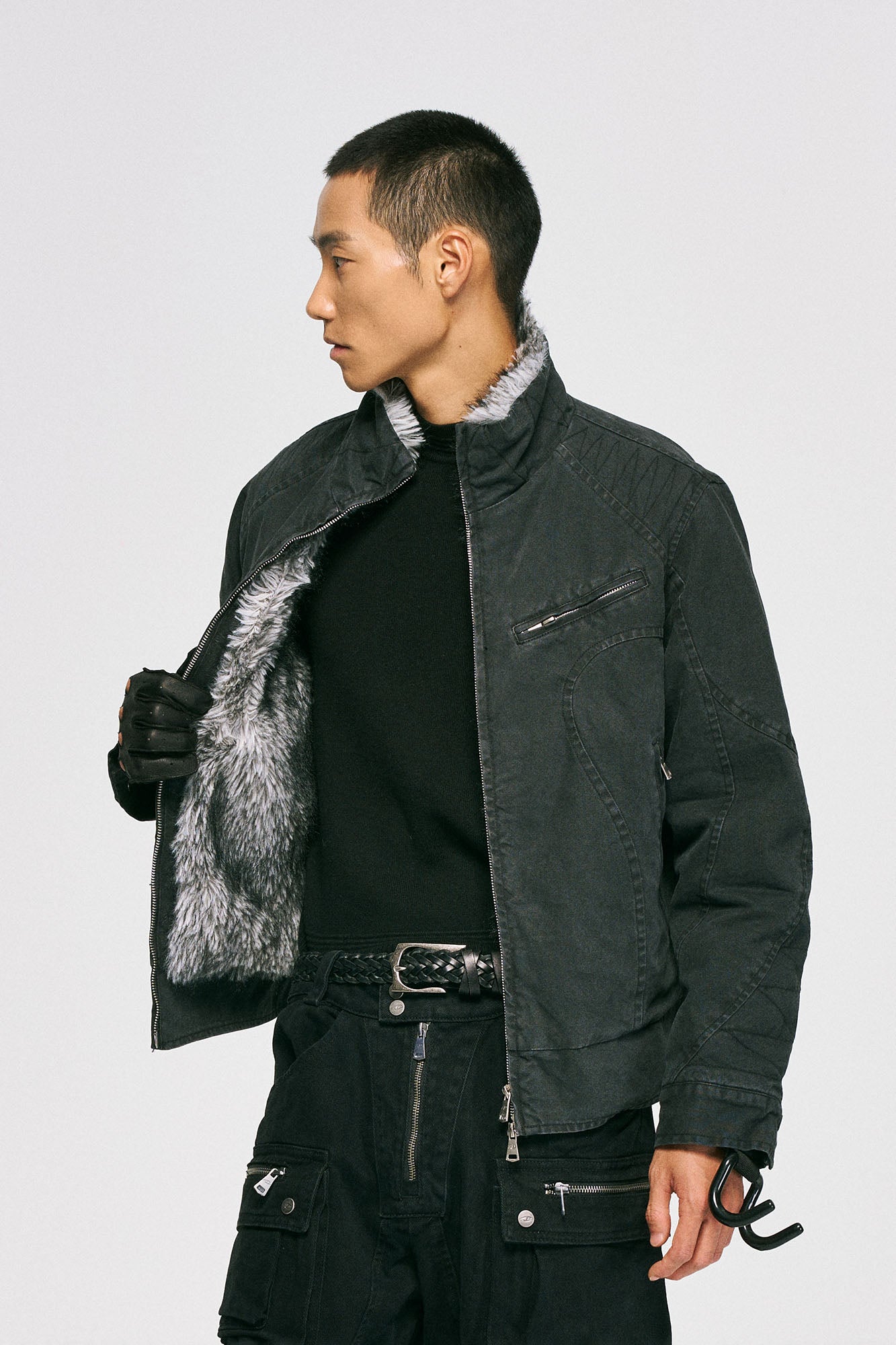 CATSSTAC Faux Fur Lining Washed Jacket-Jacket-M (Preorder)-Dark Gray-Free Shipping Leatheretro