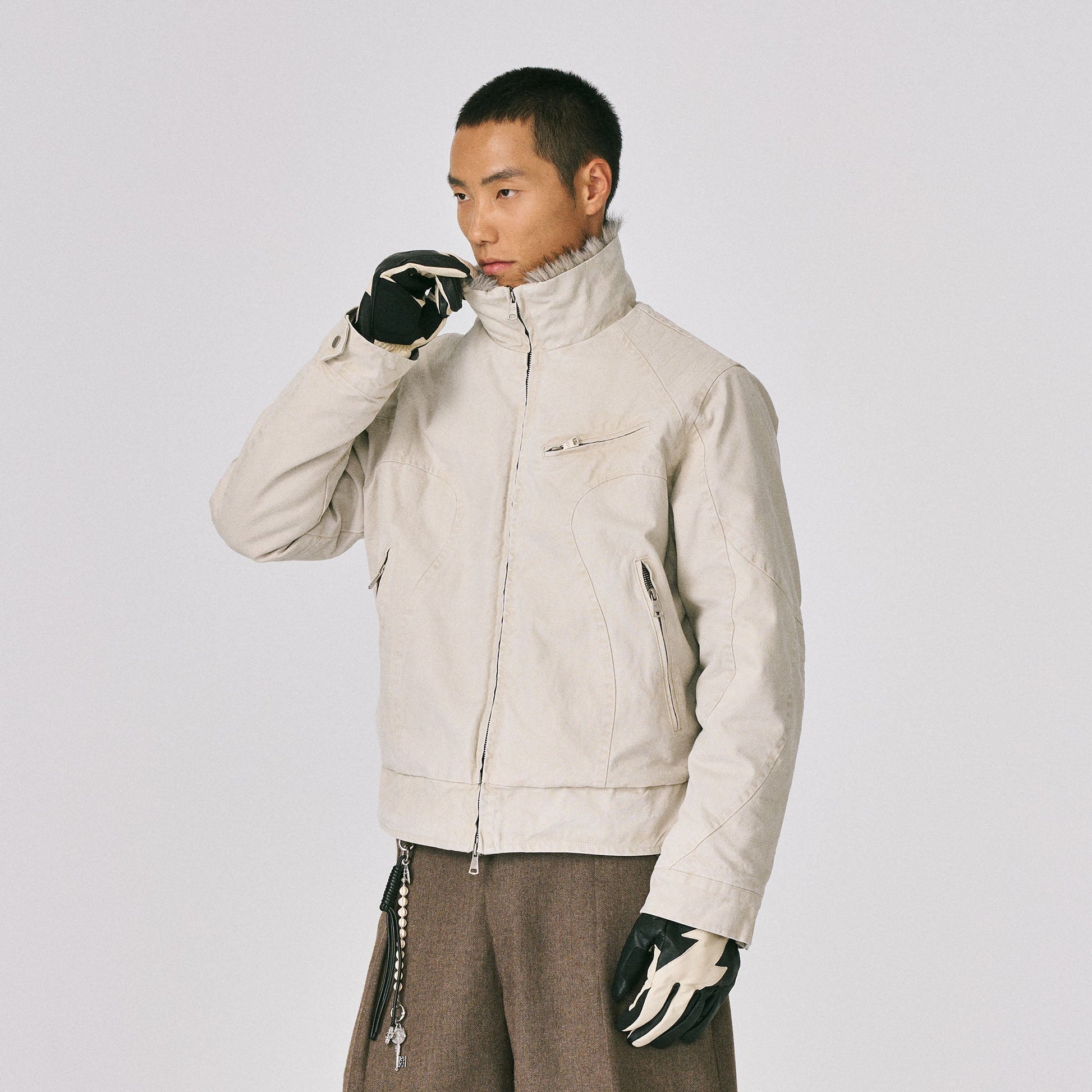 CATSSTAC Faux Fur Lining Washed Jacket-Jacket-M (Preorder)-Khaki-Free Shipping Leatheretro