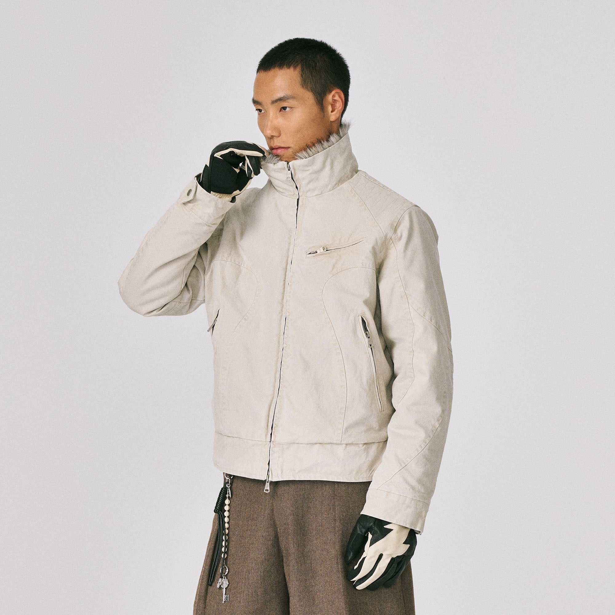 CATSSTAC Faux Fur Lining Washed Jacket-Jacket-M (Preorder)-Khaki-Free Shipping Leatheretro