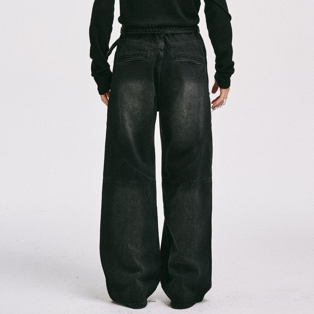 CATSSTAC Ripped Washed Faux-Leather Panel Wide-Leg Jeans-Jeans-M-Free Shipping Leatheretro