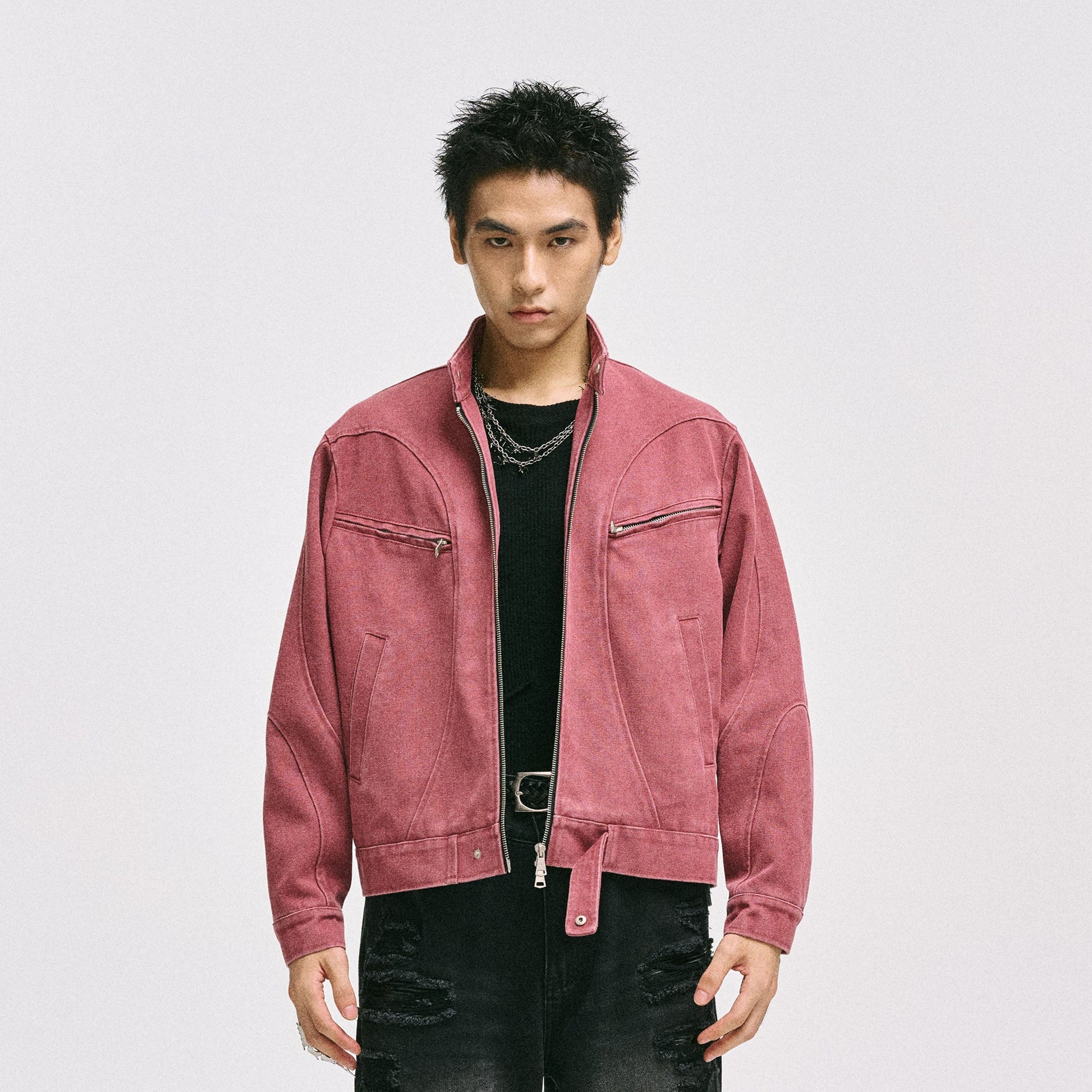 CATSSTAC Washed Curved Panel Harrington Jacket-Jacket-M-Red-Free Shipping Leatheretro