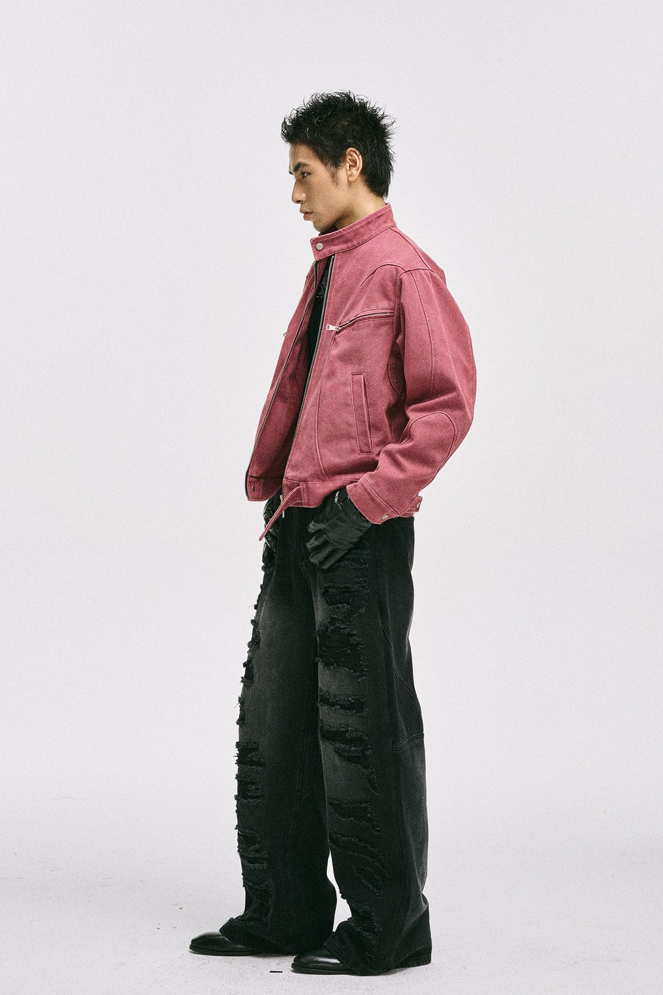 CATSSTAC Washed Curved Panel Harrington Jacket-Jacket-M-Blue-Free Shipping Leatheretro