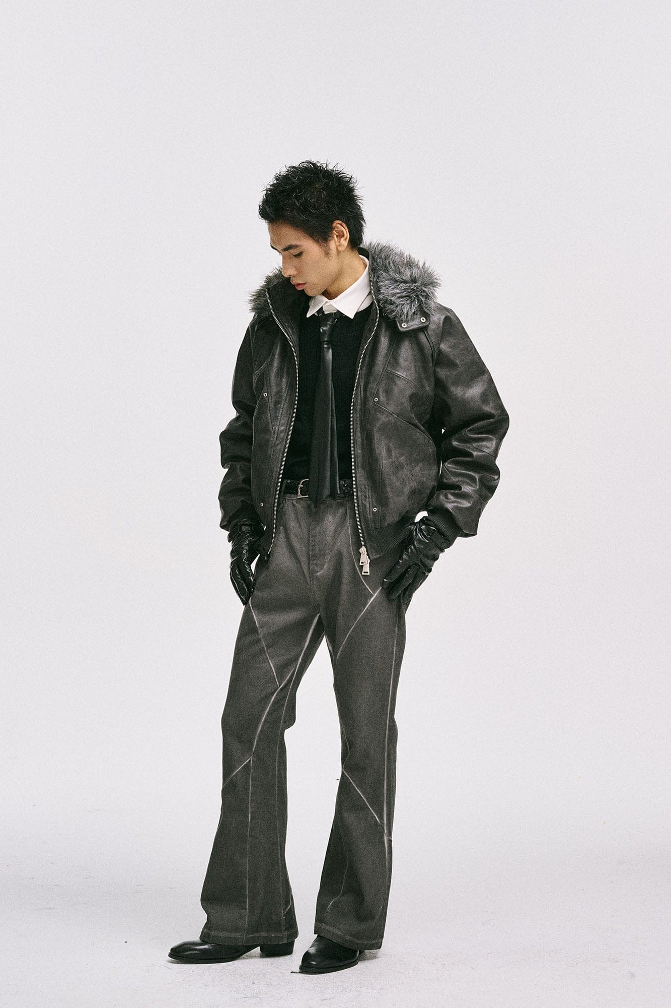 CATSSTAC Crosscut Washed Denim Pants-Jeans-M-Black-Free Shipping Leatheretro