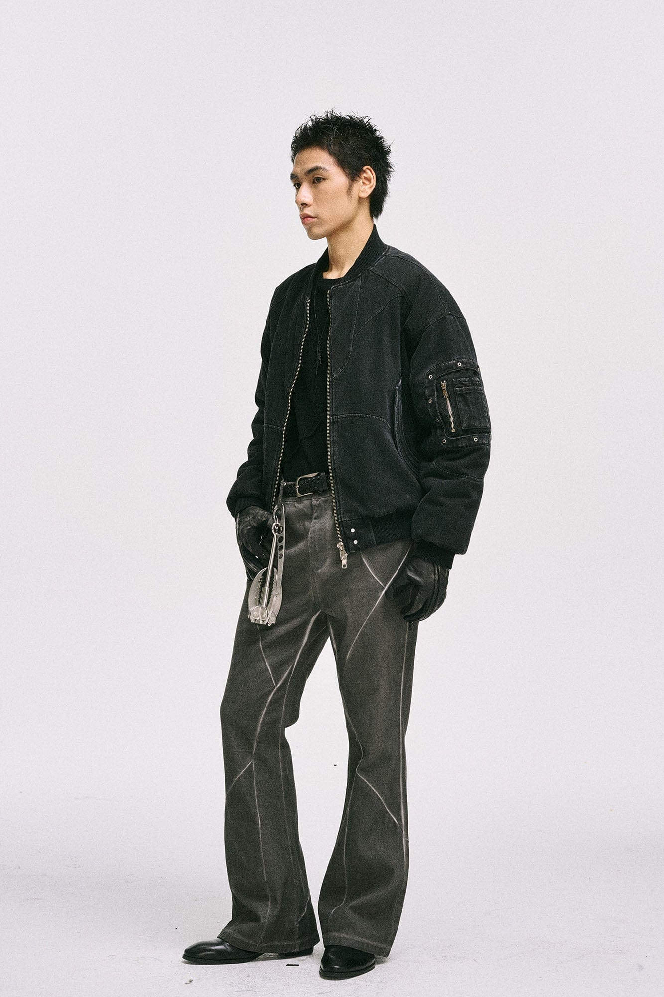 CATSSTAC Crosscut Washed Denim Pants-Jeans-M-Black-Free Shipping Leatheretro