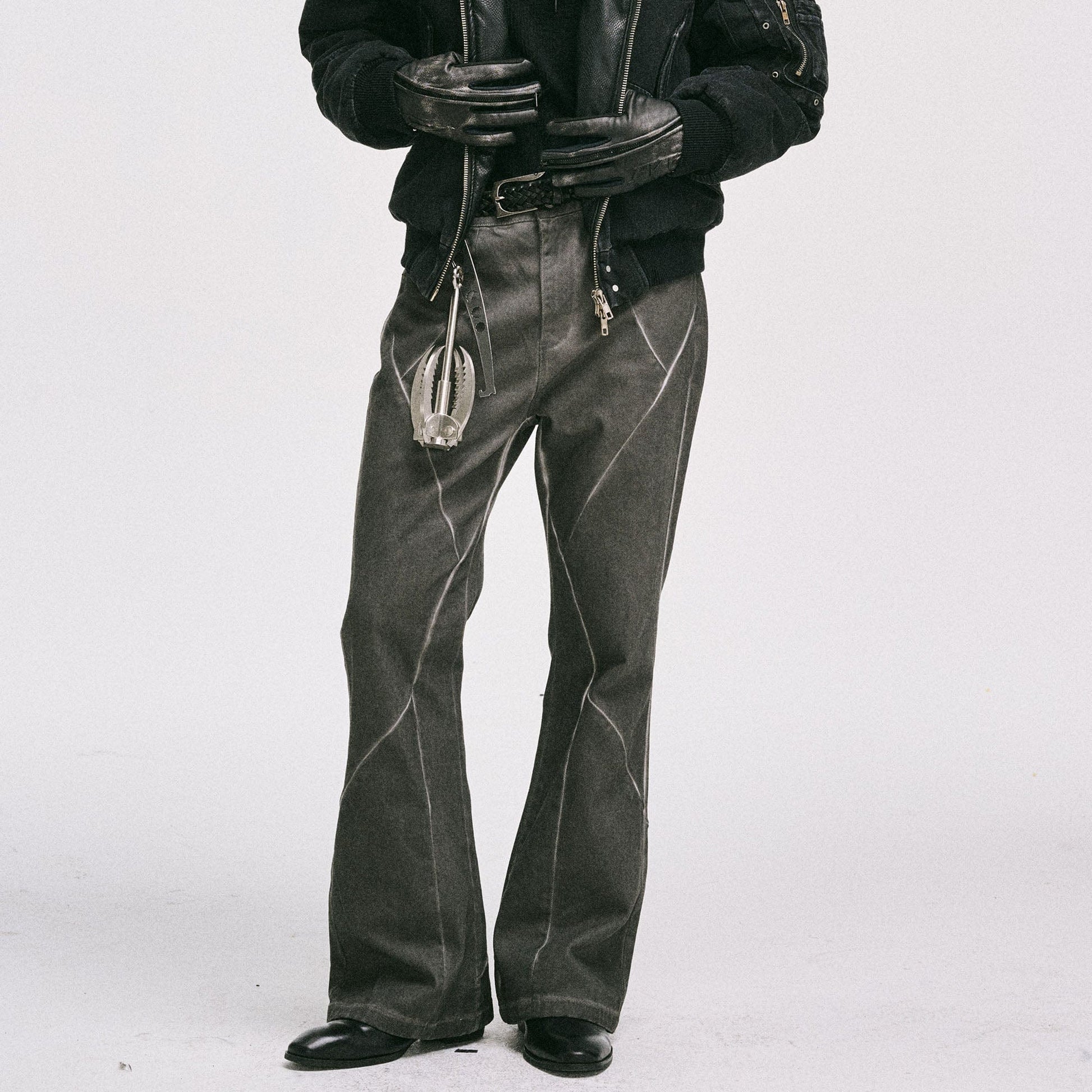 CATSSTAC Crosscut Washed Denim Pants-Jeans-M-Black-Free Shipping Leatheretro