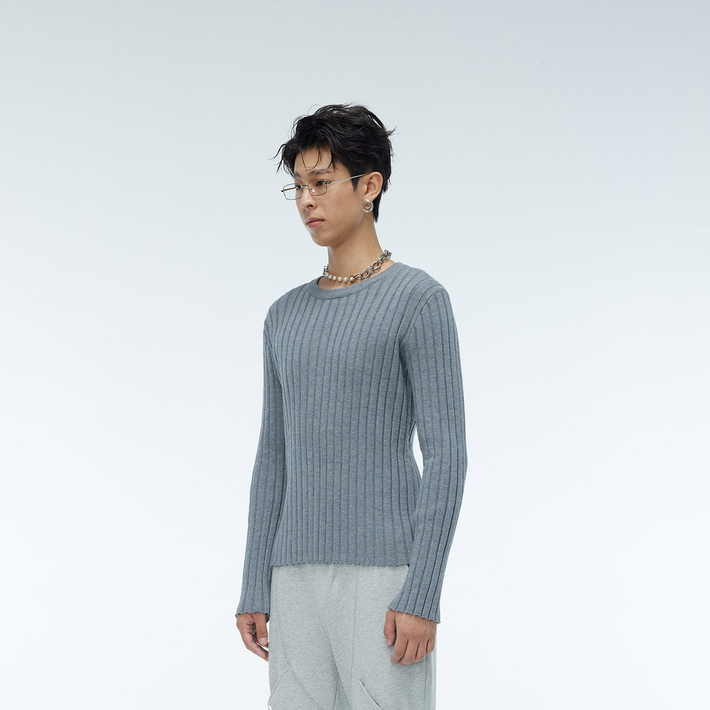 WHISTLEHUNTER Striped Logo Tag Slim-fit Sweater-Sweater-Grey-M-Free Shipping Leatheretro