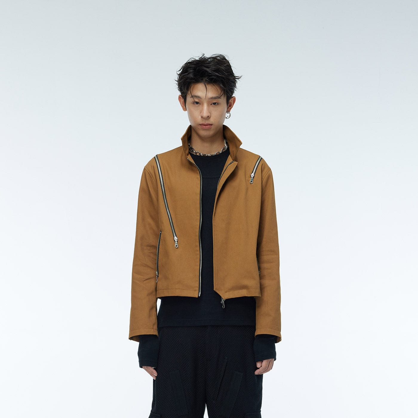 WHISTLEHUNTER Asymmetrical Zippers Jacket-Jacket-S-Khaki-Free Shipping Leatheretro