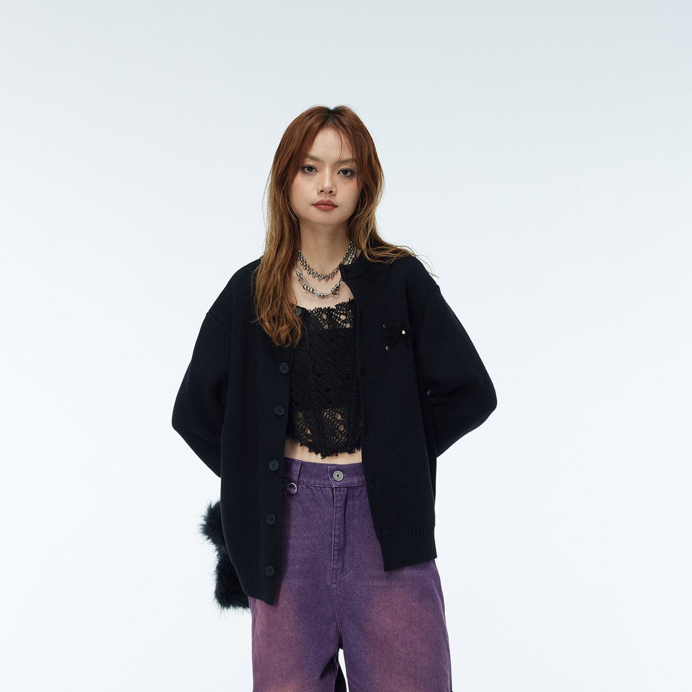 WHISTLEHUNTER Embroidered Logo Cardigan-Sweater-Grey-M-Free Shipping Leatheretro