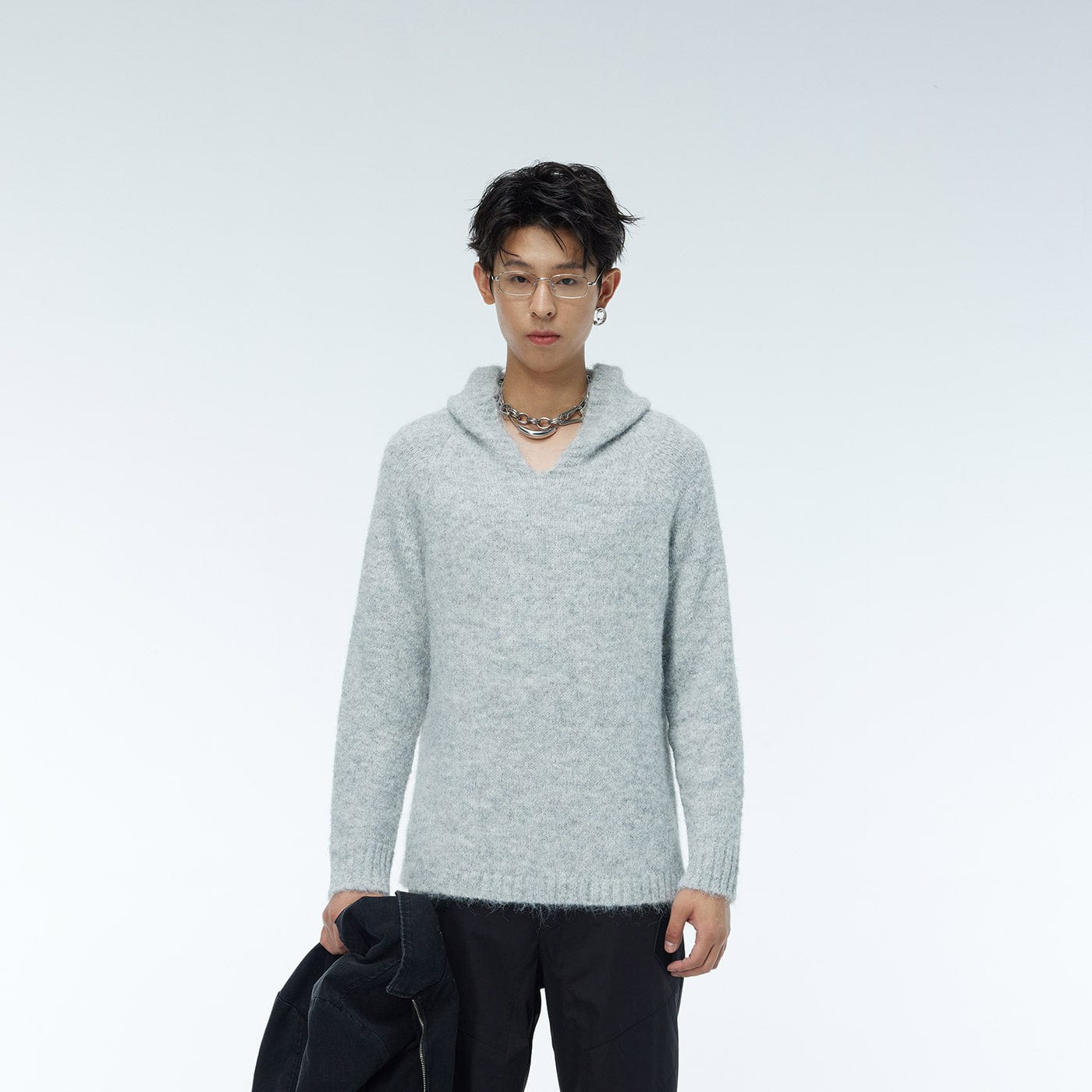 WHISTLEHUNTER Wool Hoodie-Sweater-Grey-M-Free Shipping Leatheretro