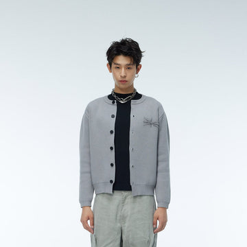 WHISTLEHUNTER Embroidered Logo Cardigan-Sweater-Grey-M-Free Shipping Leatheretro