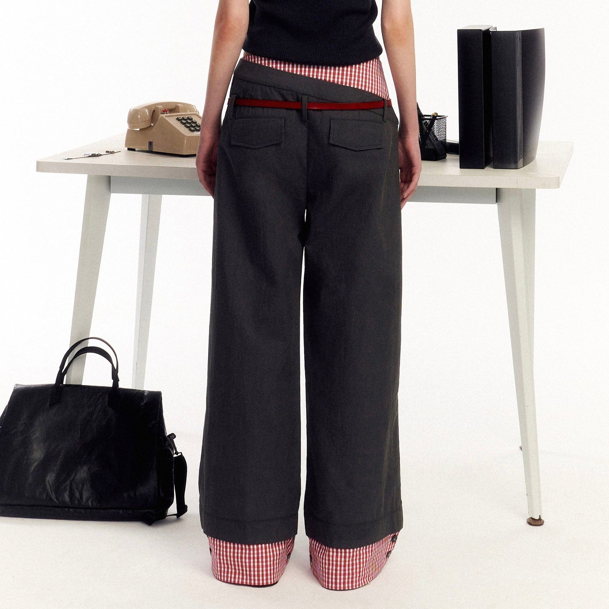 OIPWORD Asymmetrical Waist Faux-Layered Wide-Leg Pants-Pants-S-Dark Gray-Free Shipping Leatheretro