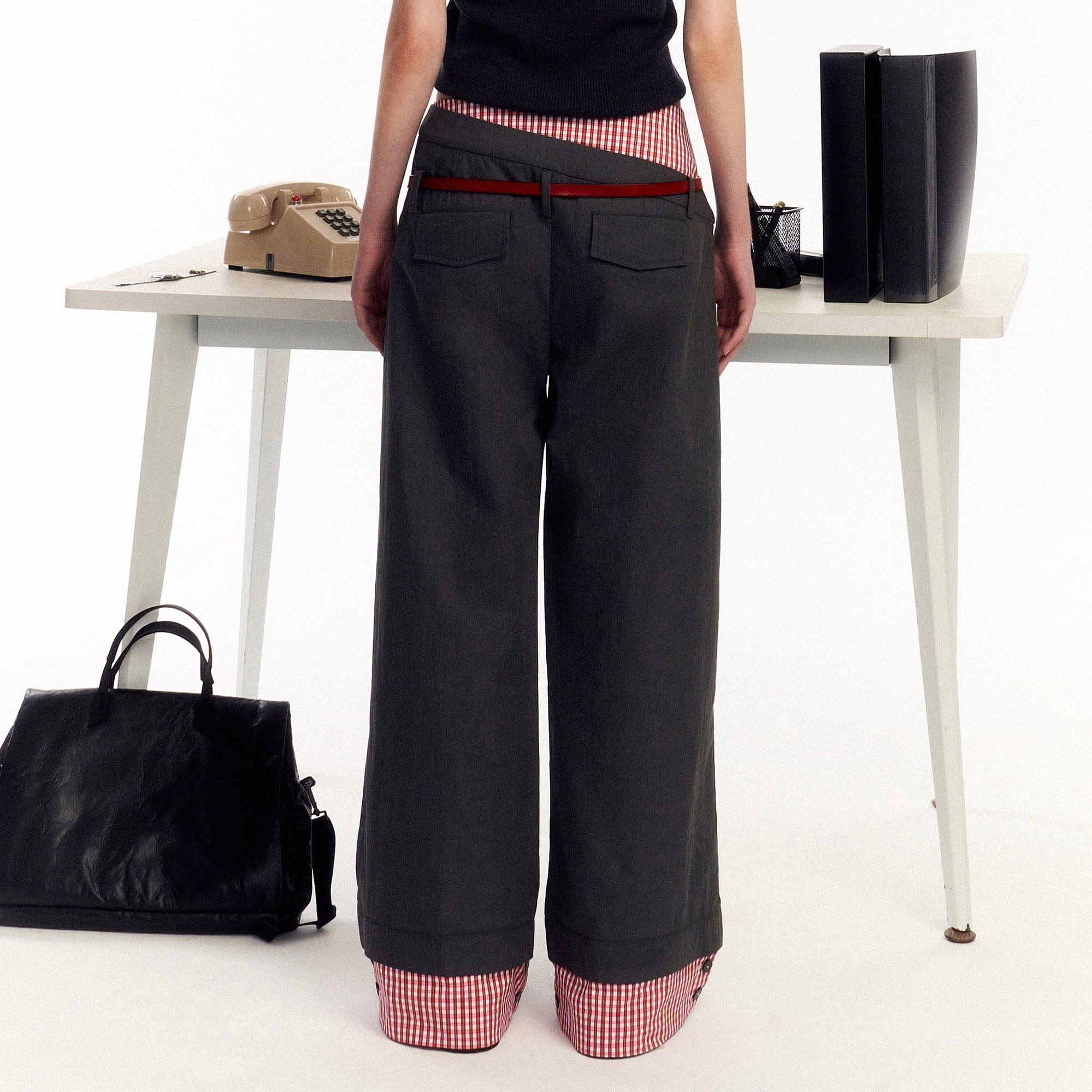 OIPWORD Asymmetrical Waist Faux-Layered Wide-Leg Pants-Pants-S-Dark Gray-Free Shipping Leatheretro