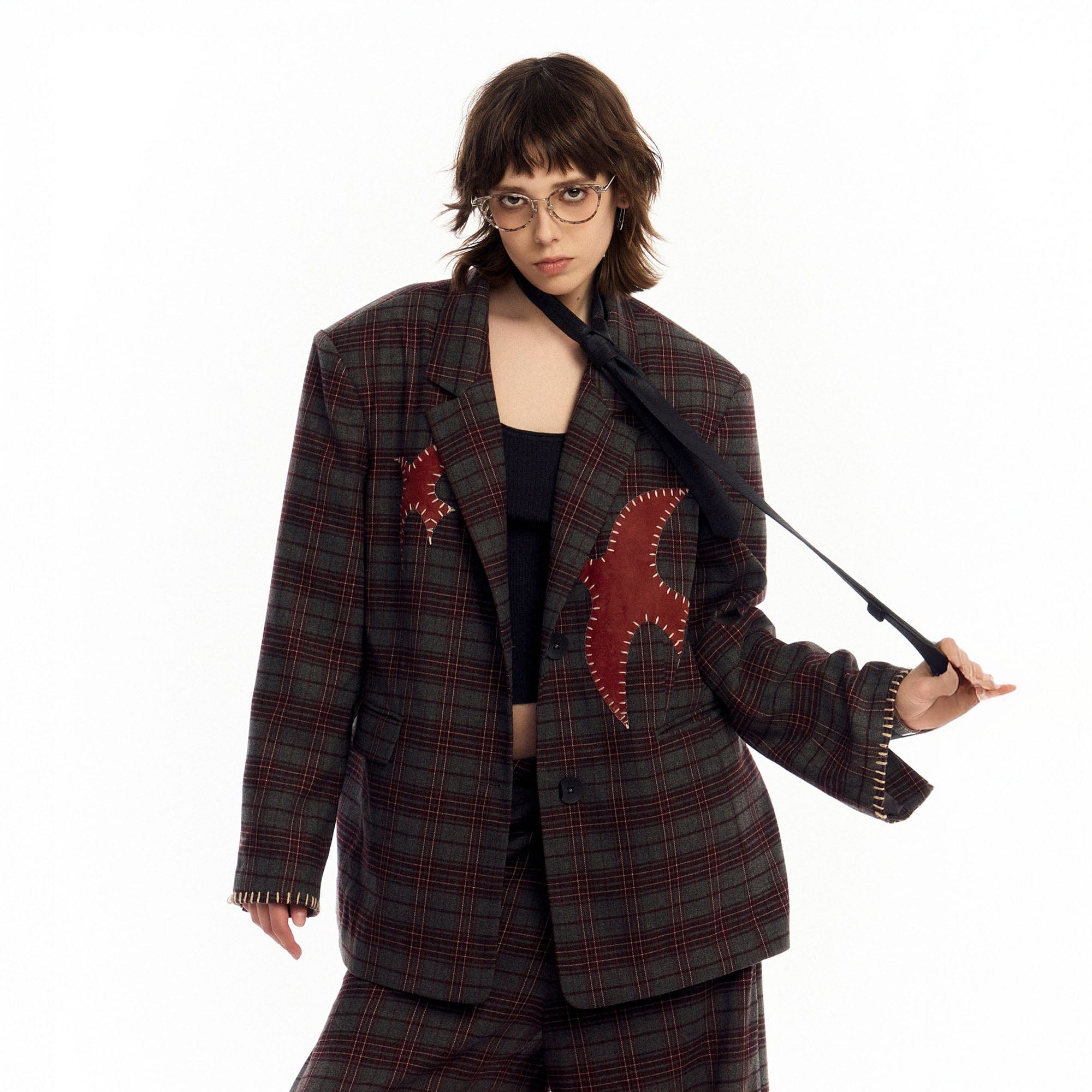 OIPWORD Retro Birds Patchwork Plaid Blazer-Jacket-S-Free Shipping Leatheretro