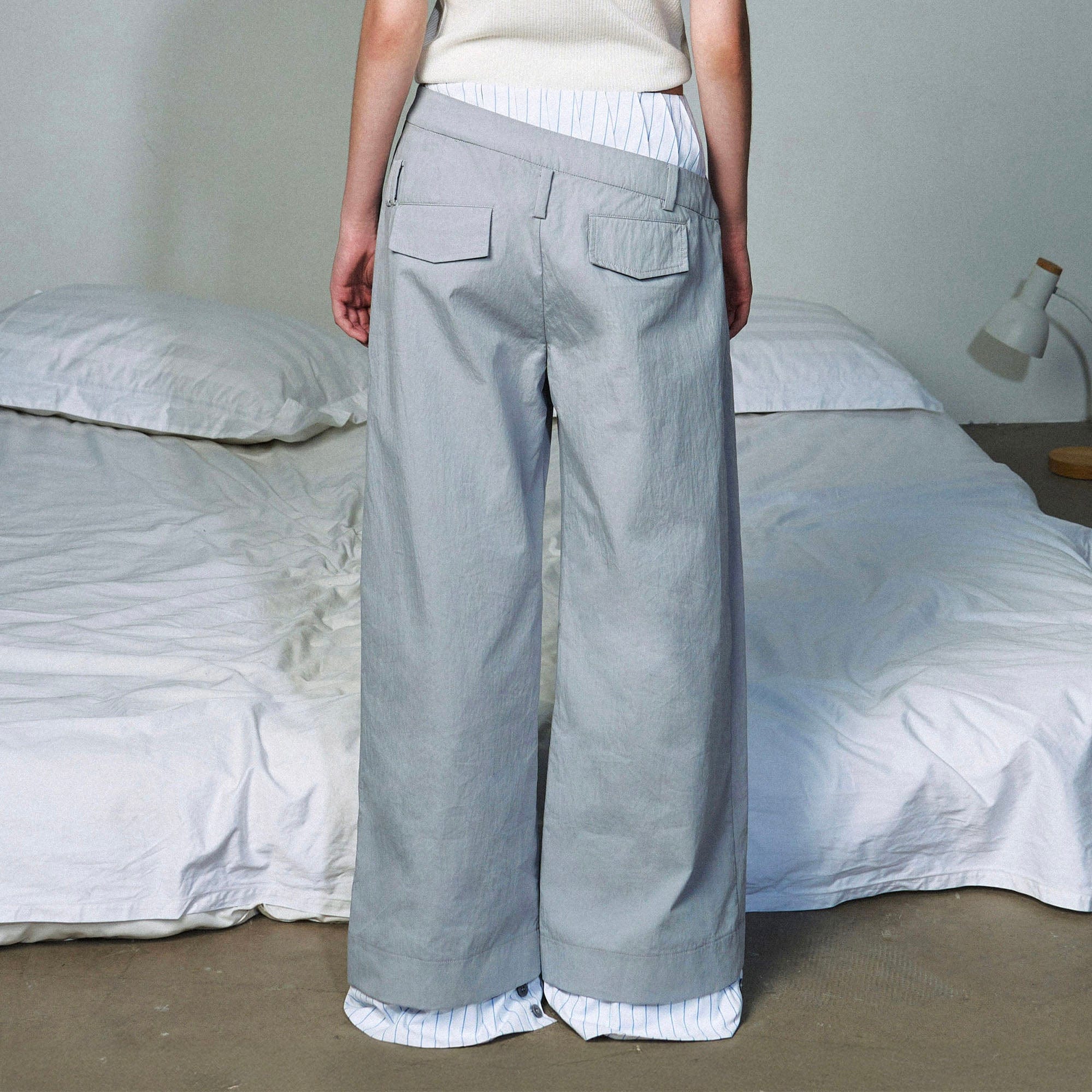 OIPWORD Asymmetrical Waist Faux-Layered Wide-Leg Pants-Pants-S-Dark Gray-Free Shipping Leatheretro