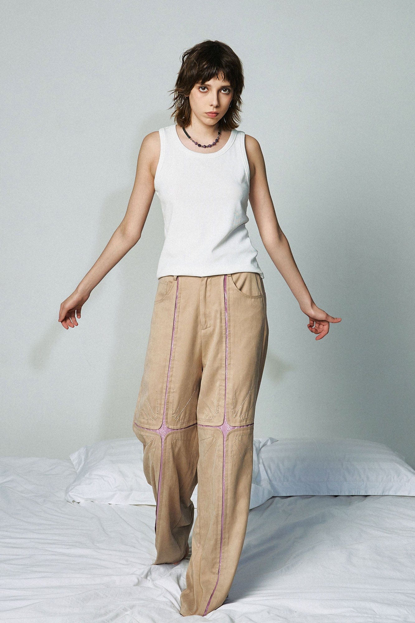 OIPWORD Middle Radiant Star Panel Wide-Leg Pants-Pants-S-Khaki-Free Shipping Leatheretro