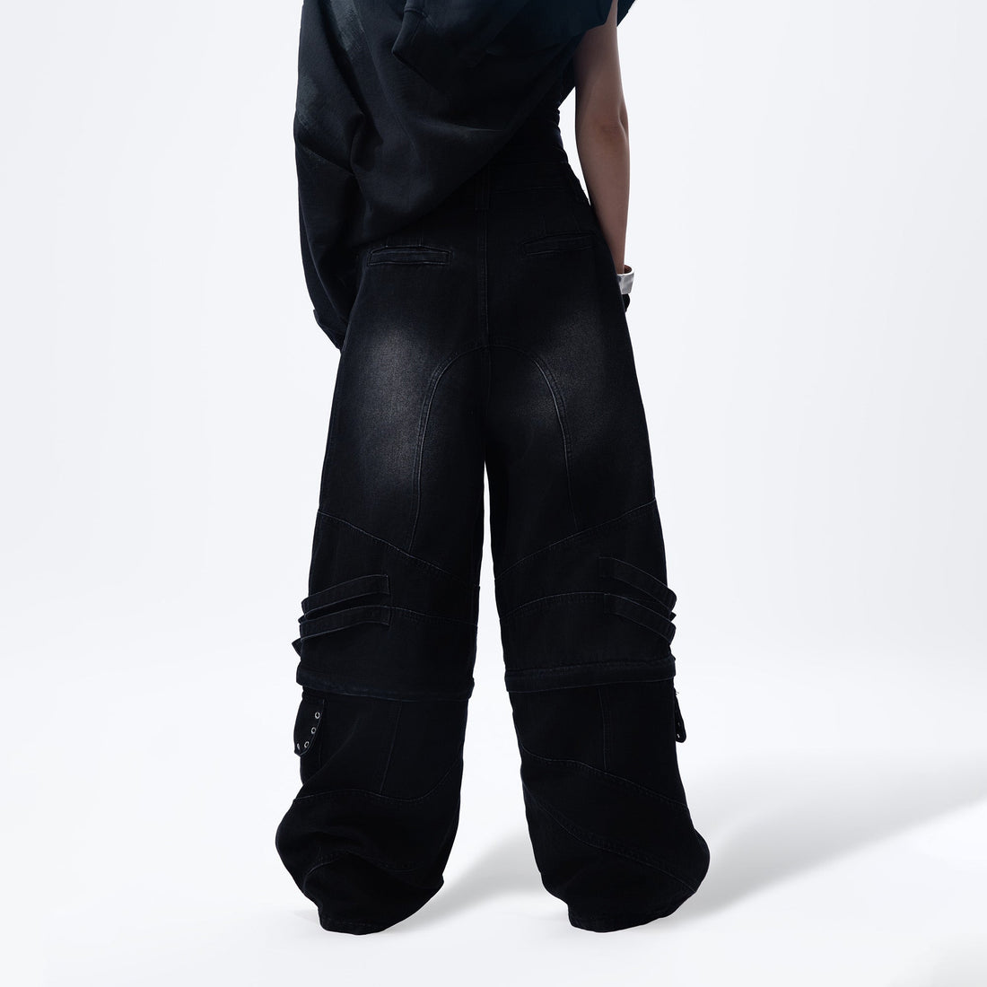 MOGONGSHE Detachable Drape-Strap Washed Jeans-Jeans-S-Free Shipping Leatheretro