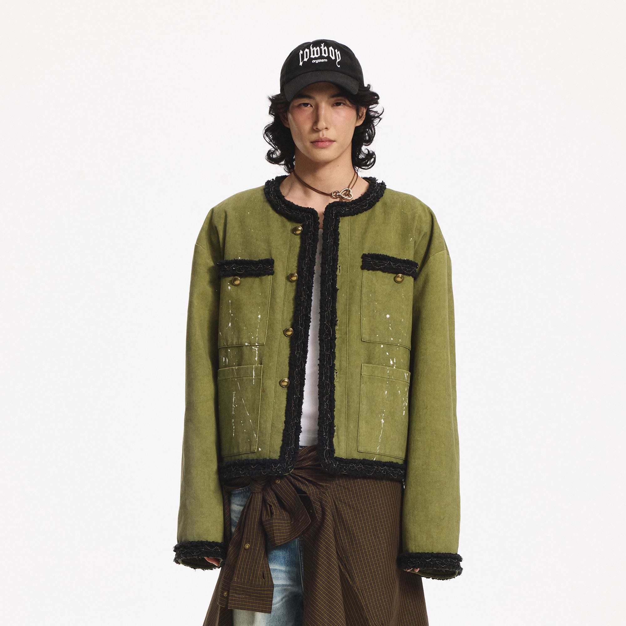 LEONSENSE Paneled Fleece Trim Paint-Splattered Jacket-Jacket-S (Preorder)-Free Shipping Leatheretro