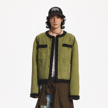 LEONSENSE Paneled Fleece Trim Paint-Splattered Jacket-Jacket-S (Preorder)-Free Shipping Leatheretro