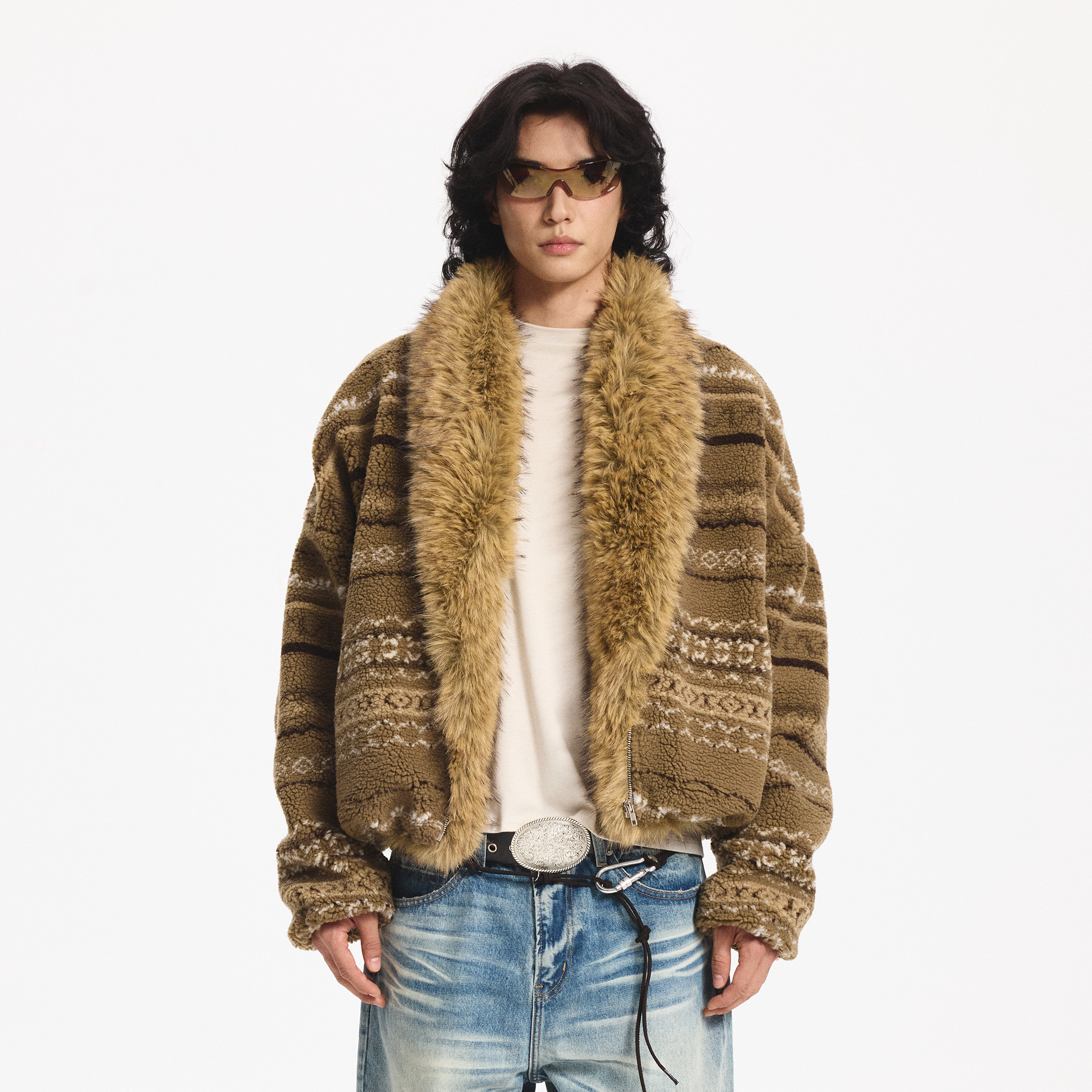 LEONSENSE Detachable Faux Fur Collar Fair Isle Jacket-Jacket-S-Free Shipping Leatheretro