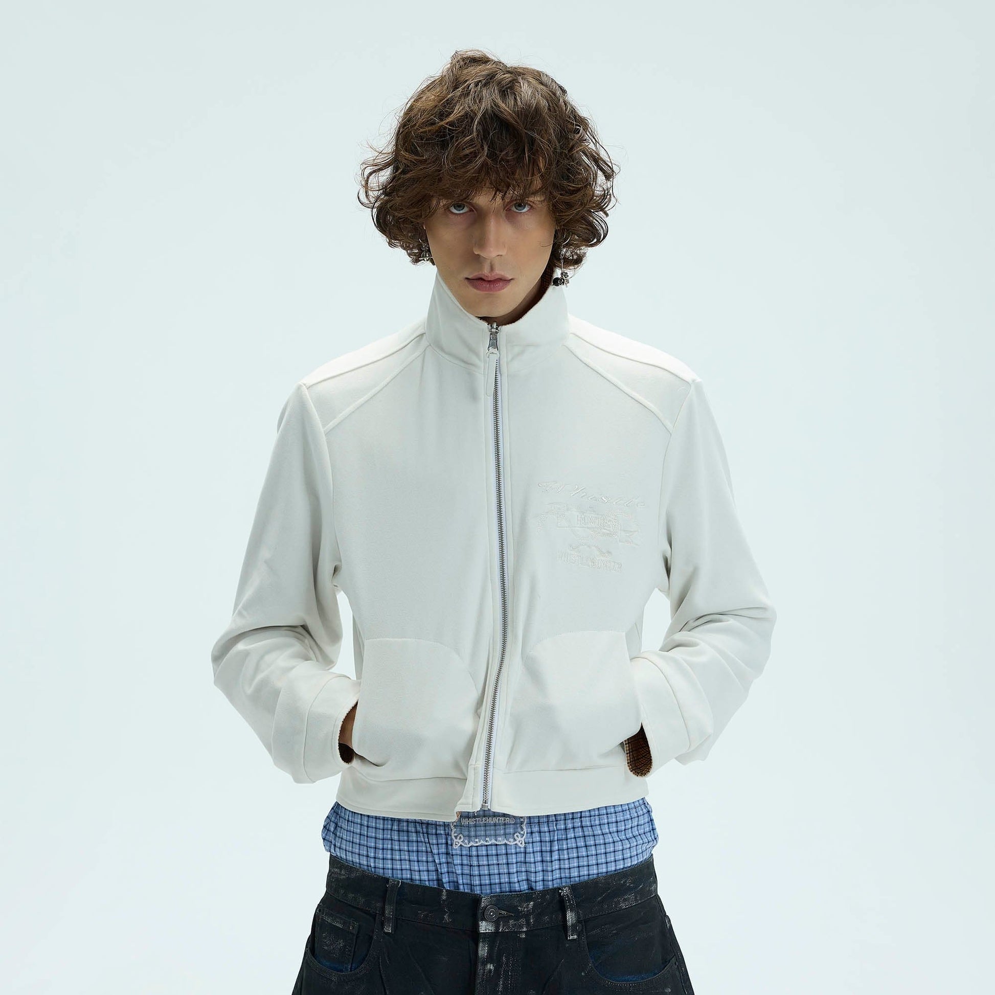 WHISTLEHUNTER Reversible Plaid Raglan Embroidered Jacket-Jacket-S-White-Free Shipping Leatheretro