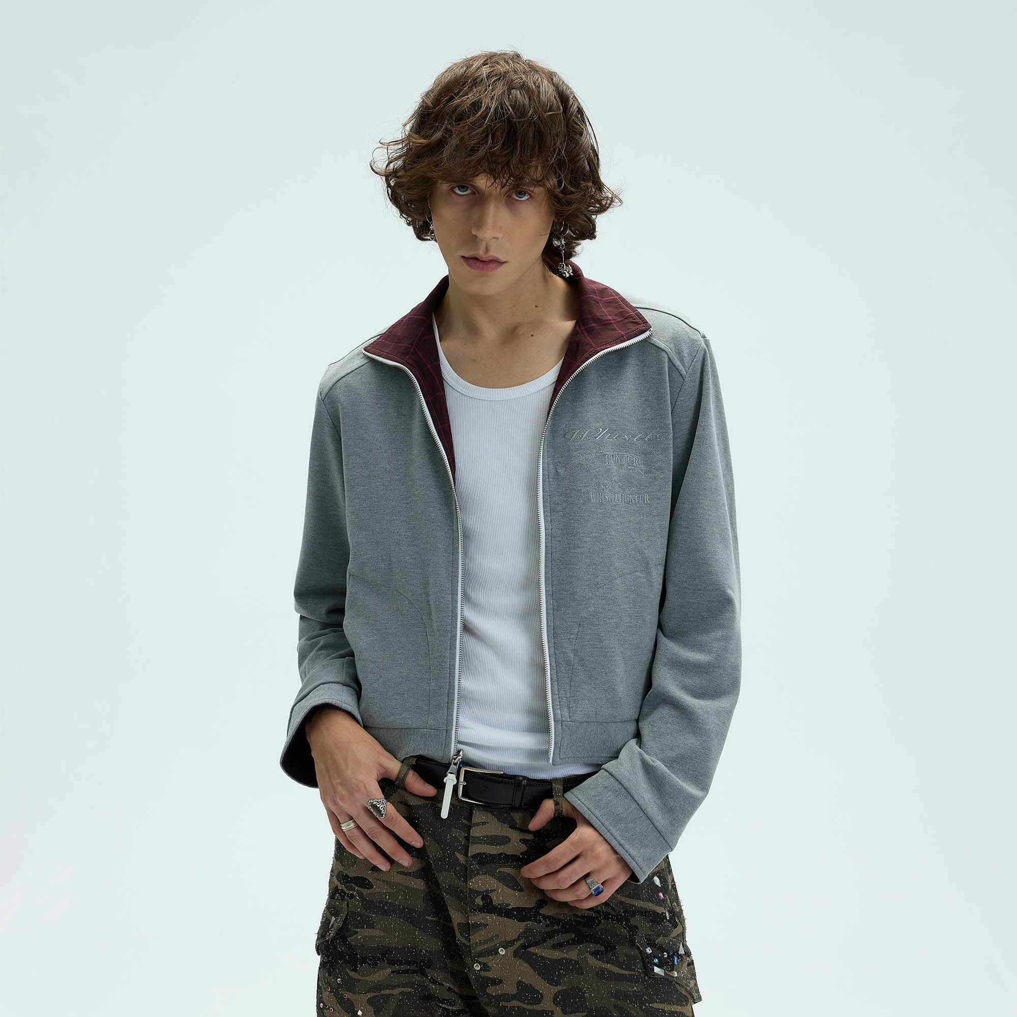 WHISTLEHUNTER Reversible Plaid Raglan Embroidered Jacket-Jacket-S-Grey-Free Shipping Leatheretro