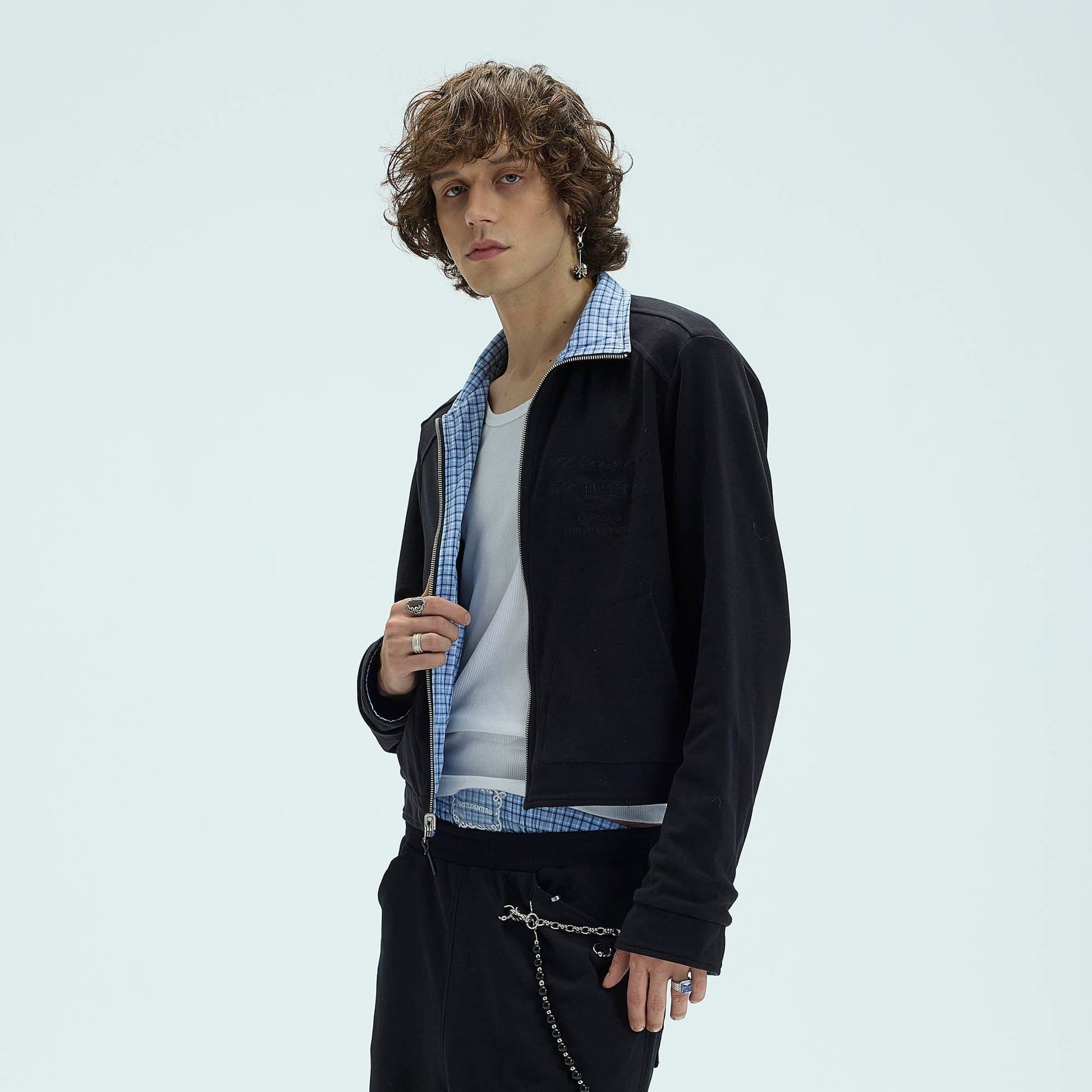 WHISTLEHUNTER Reversible Plaid Raglan Embroidered Jacket-Jacket-S-Black-Free Shipping Leatheretro