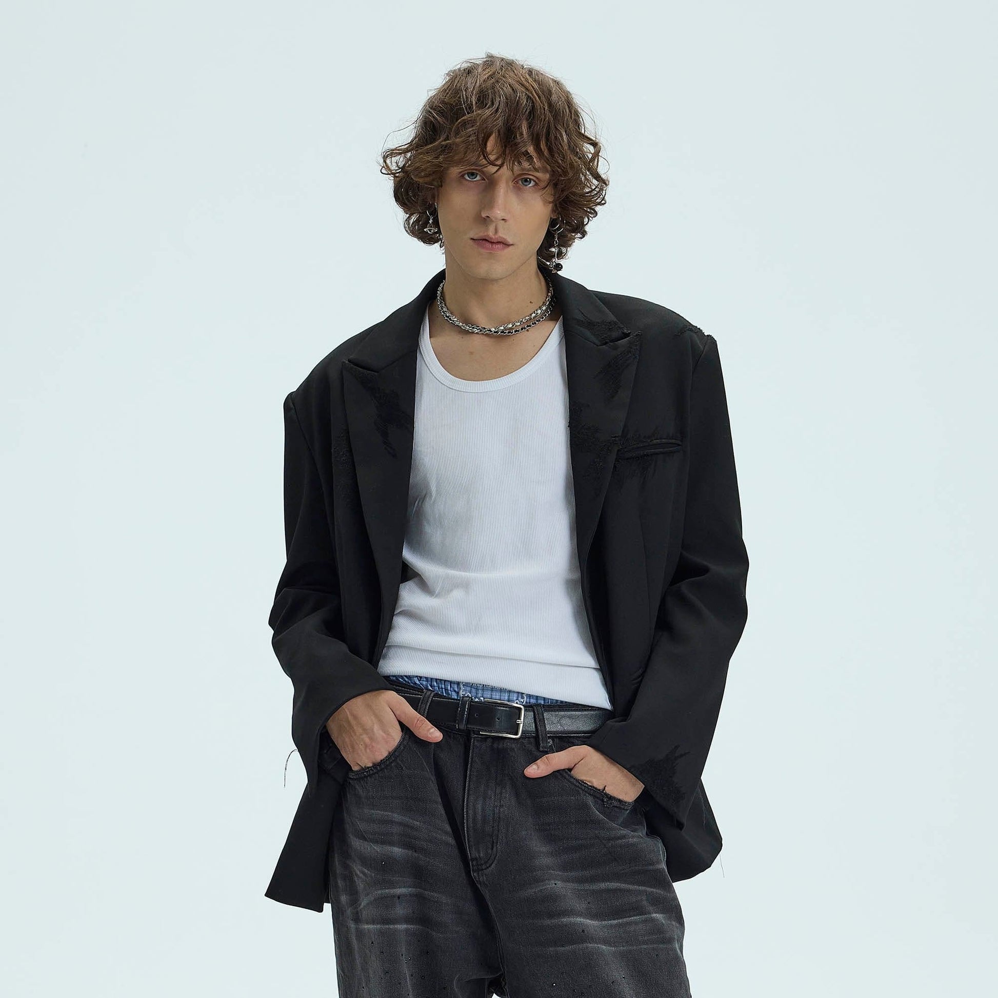WHISTLEHUNTER Distressed Ripped Blazer-Jacket-S-Black-Free Shipping Leatheretro