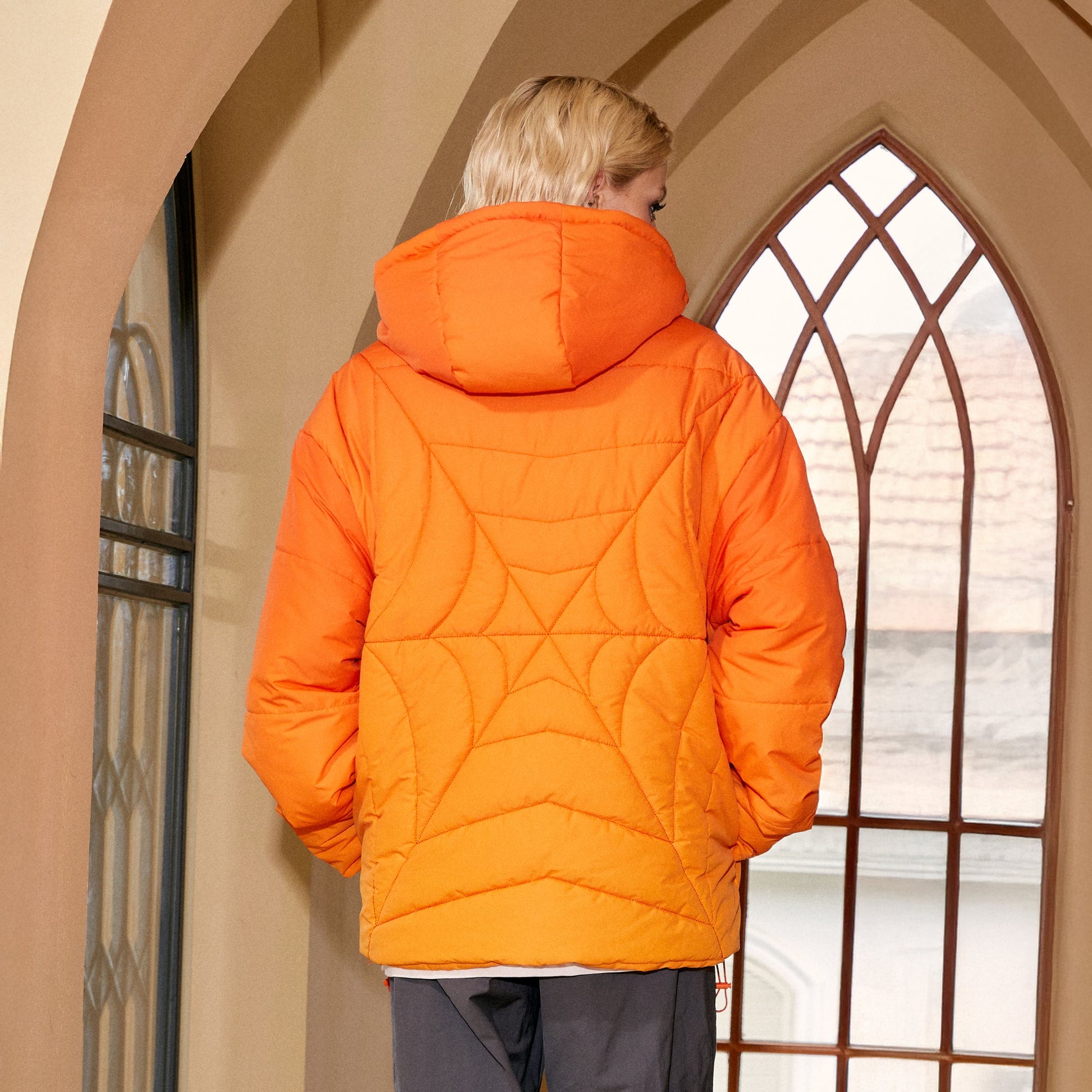 DONSMOKE Spider Web Quilt Hooded Puffer Jacket-Jacket-S-Black-Free Shipping Leatheretro