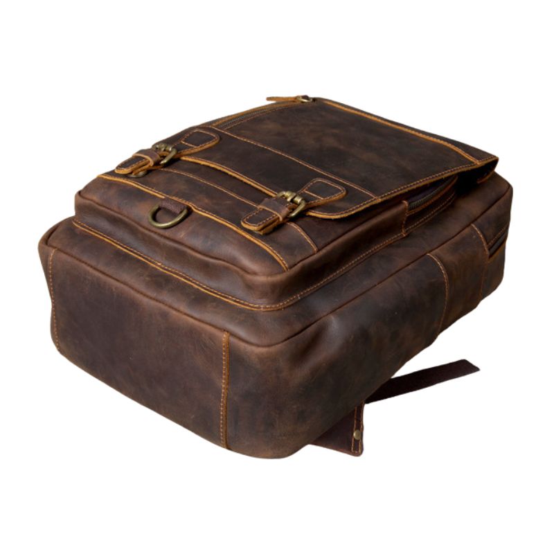 Crazy horse leather knapsack laptop backpack-Backpacks-Dark Coffee-Free Shipping Leatheretro