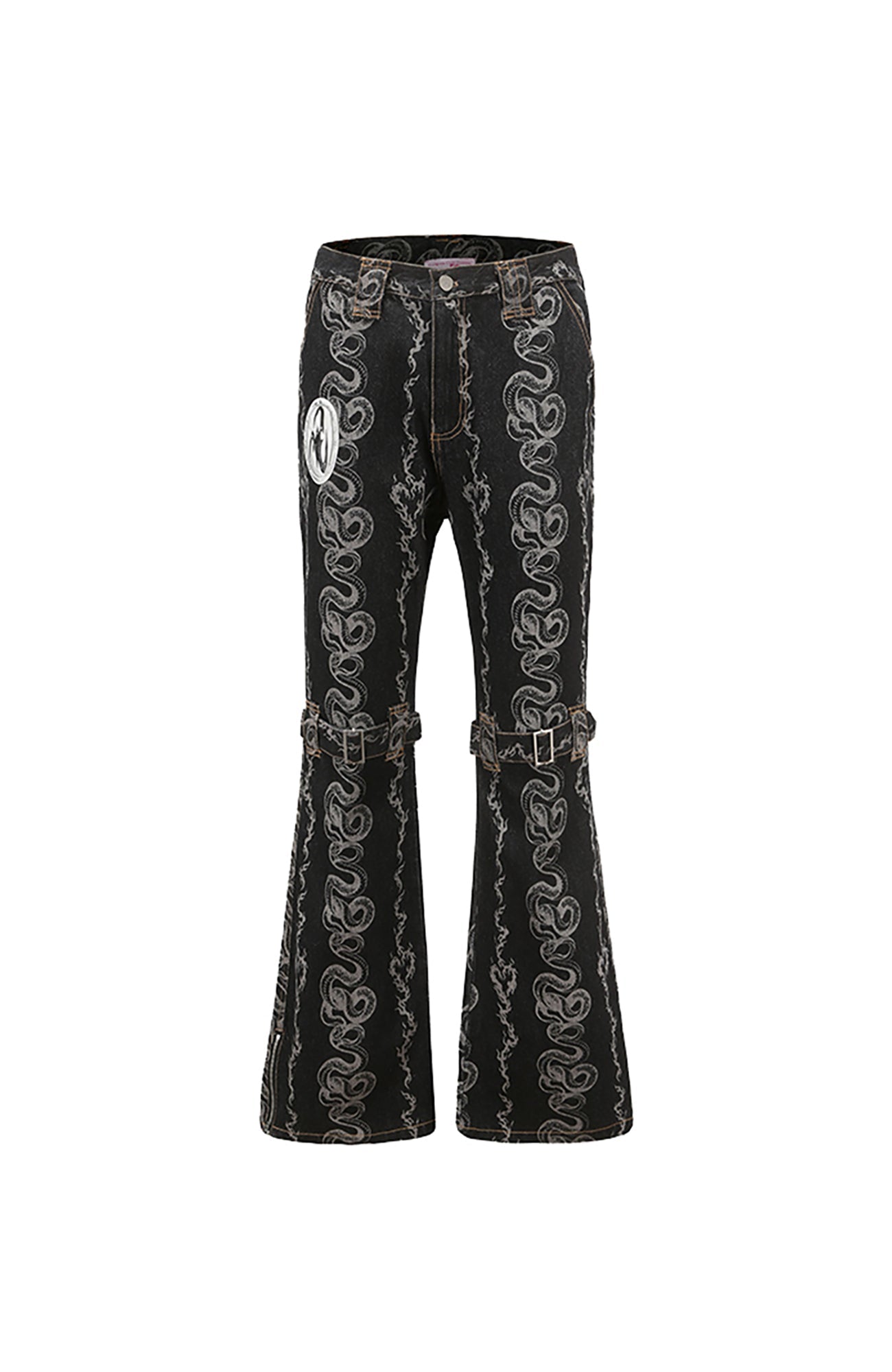 CYCYCY Serpentine Strap Buckled Flared Jeans-Jeans-XS (Preorder) / 28"-Free Shipping Leatheretro