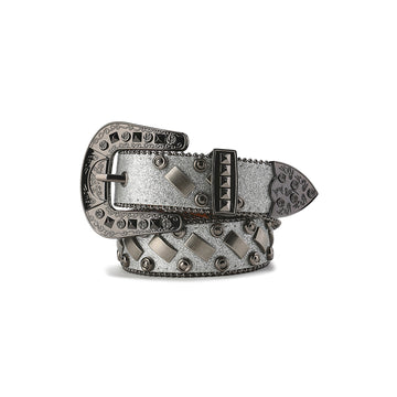 CYCYCY Bar Studded Filigree Leather Belt Gray-Accessories-One Size-Free Shipping Leatheretro