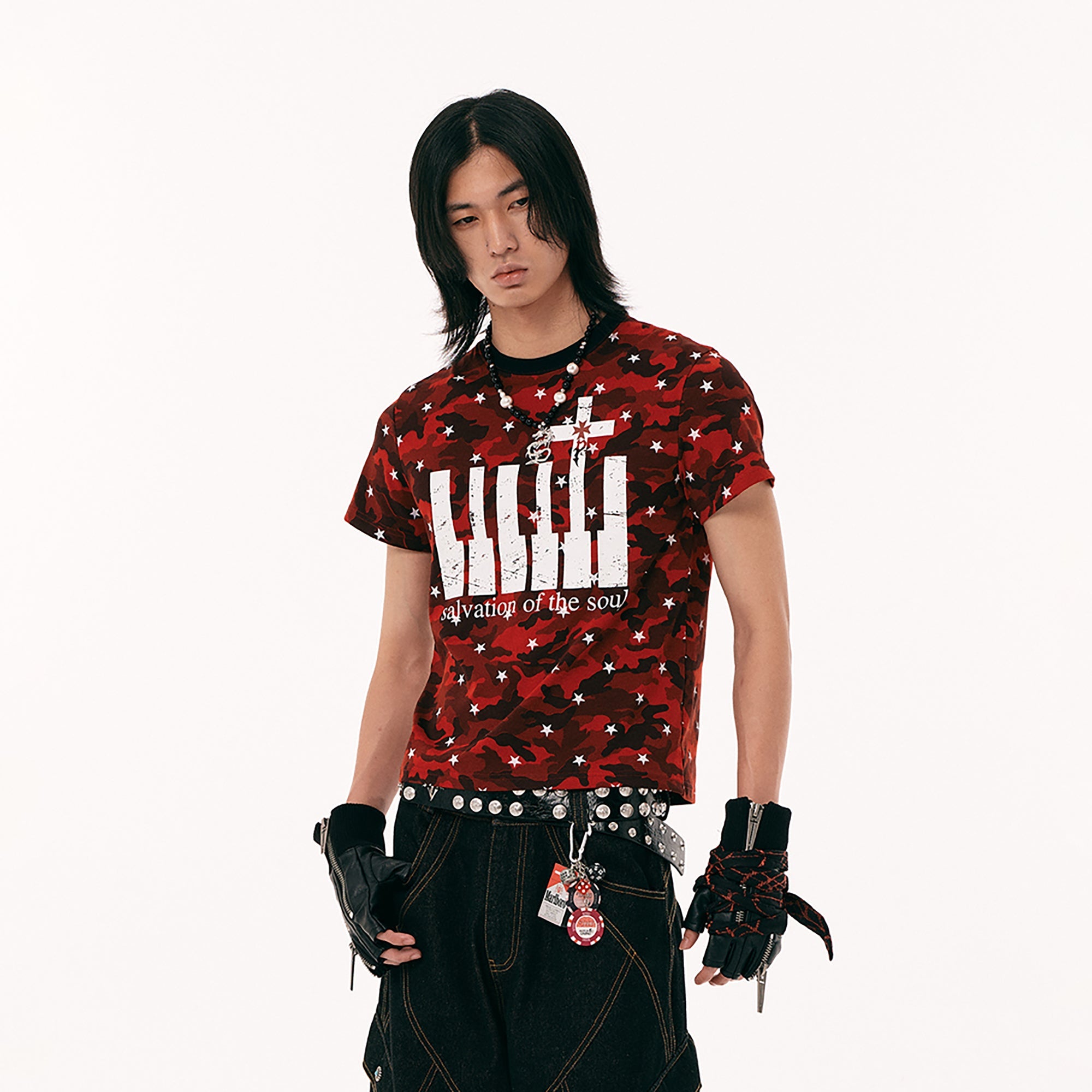 PASET Star Camo Cross Graphic Tee-T Shirt-S-Red-Free Shipping Leatheretro