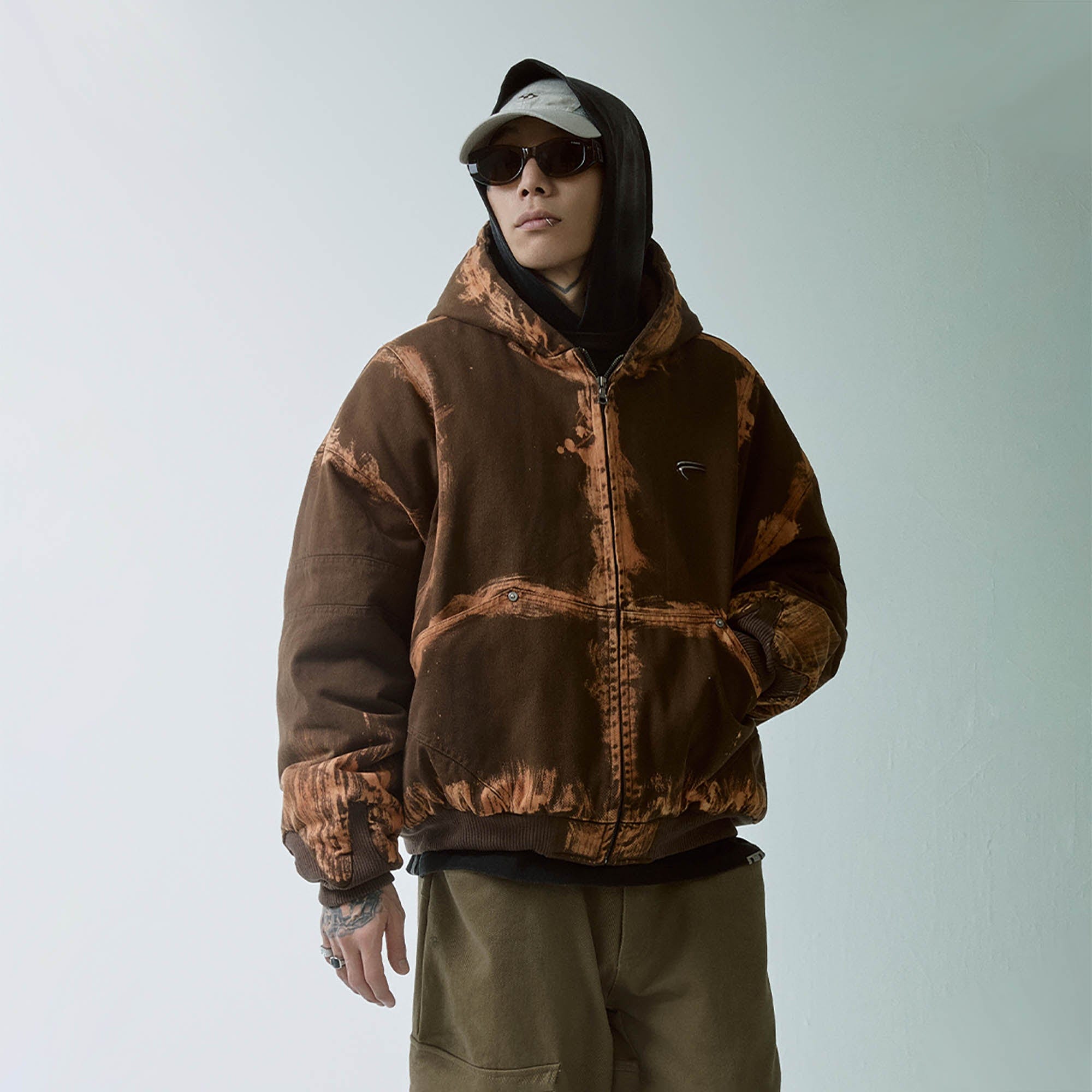 F2CE Brushed Stitch Distressed Hooded Cotton-Padded Jacket-Jacket-S-Free Shipping Leatheretro