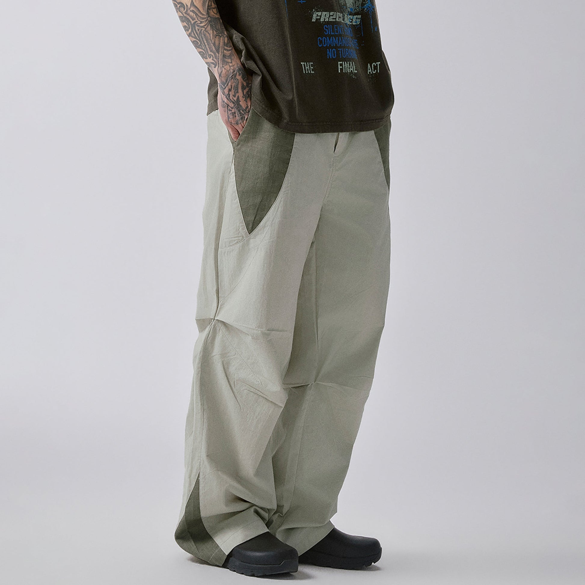 F2CE Colorblock Pleated Straight-Leg Pants-Pants-S (Preorder)-Free Shipping Leatheretro