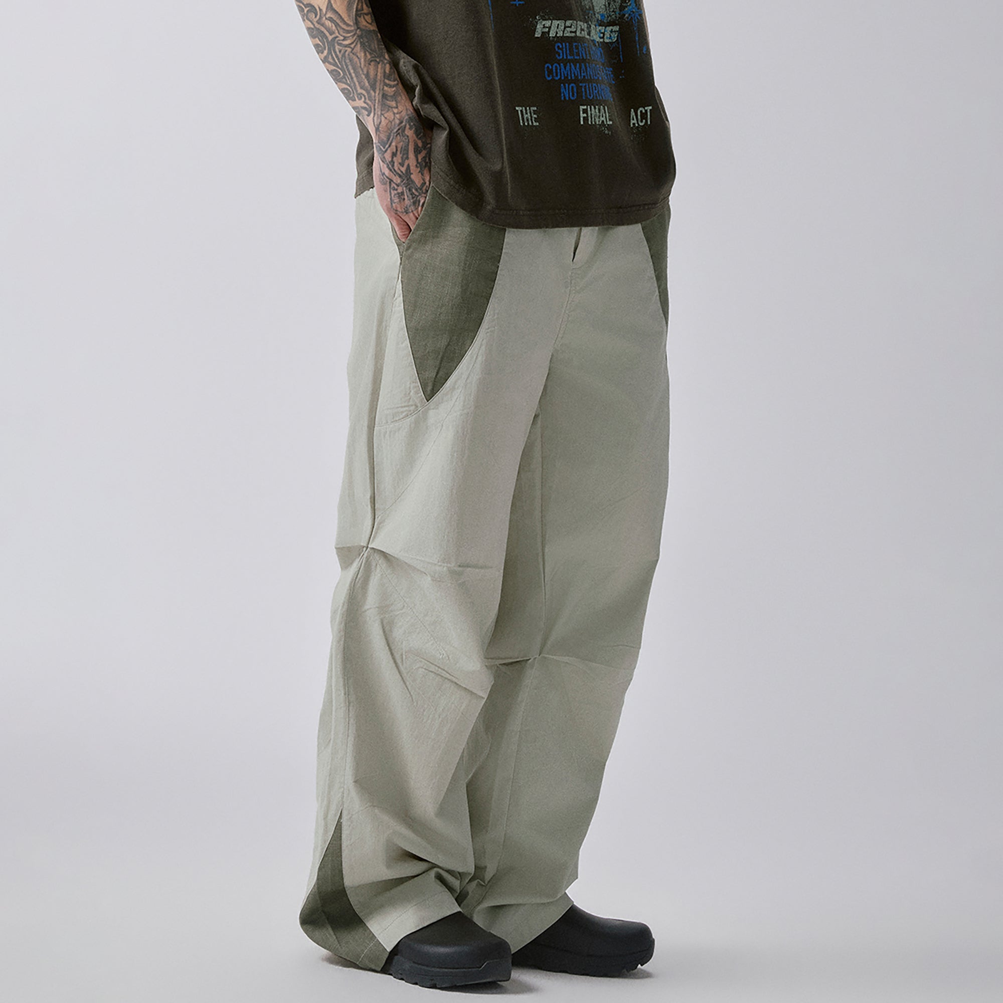 F2CE Colorblock Pleated Straight-Leg Pants-Pants-S (Preorder)-Free Shipping Leatheretro