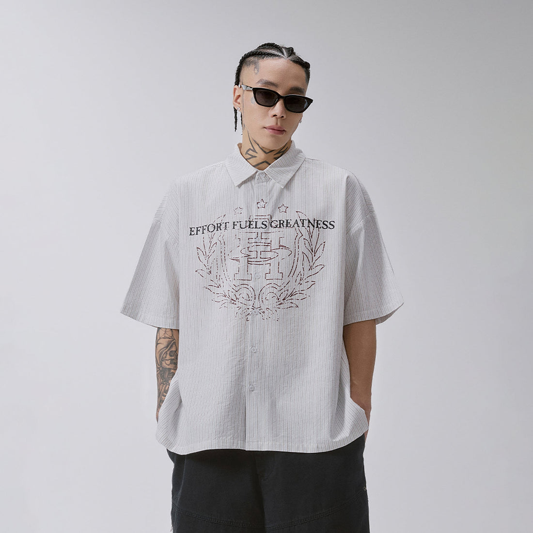 F2CE Stripe Graphic Short Sleeve Shirt-Shirt-S-Free Shipping Leatheretro