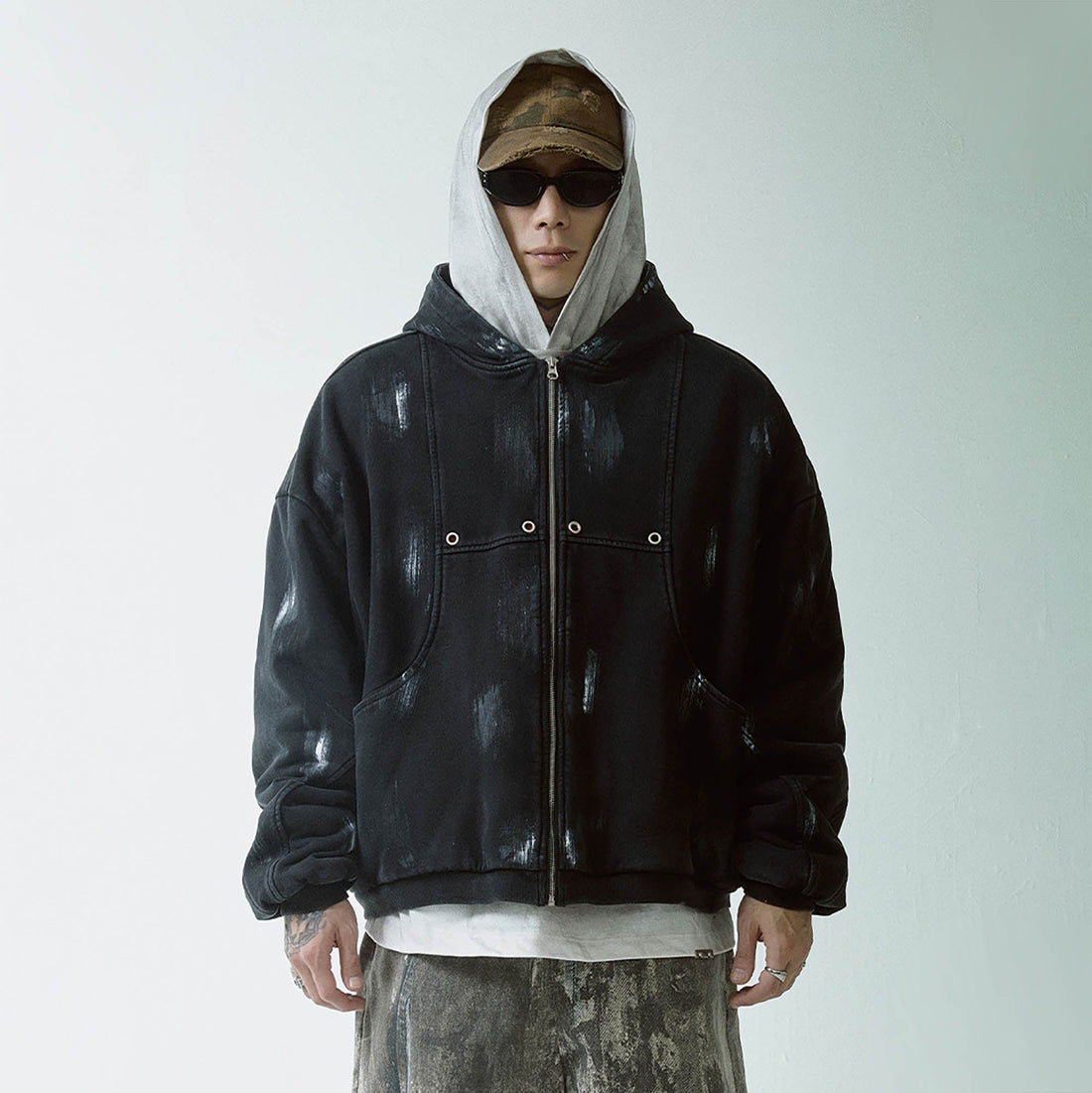 F2CE Brush-Paint Streak Hooded Jacket-Jacket-S-Free Shipping Leatheretro