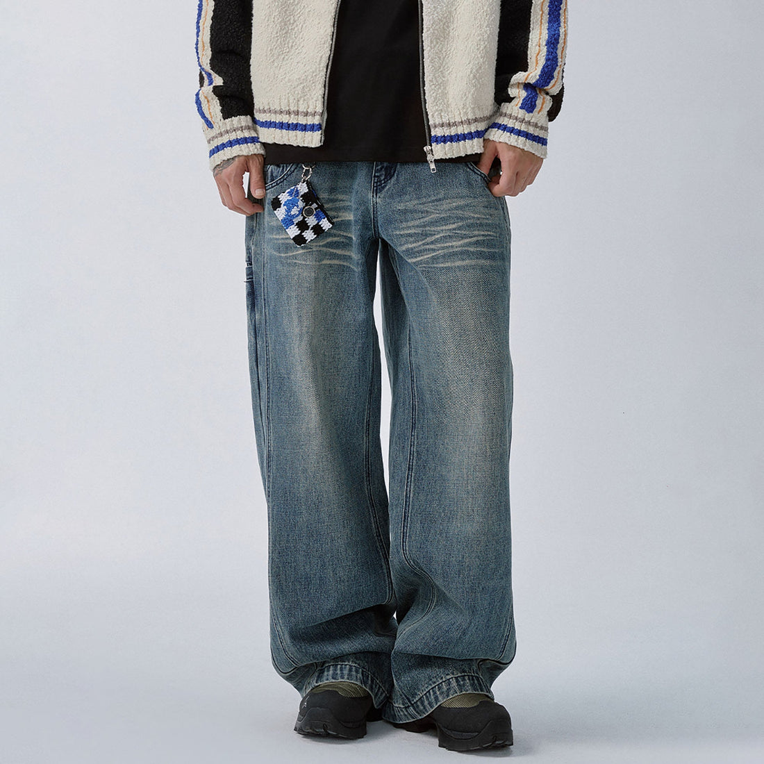 F2CE Double Waistband Washed Wide-Leg Jeans-Jeans-S-Free Shipping Leatheretro