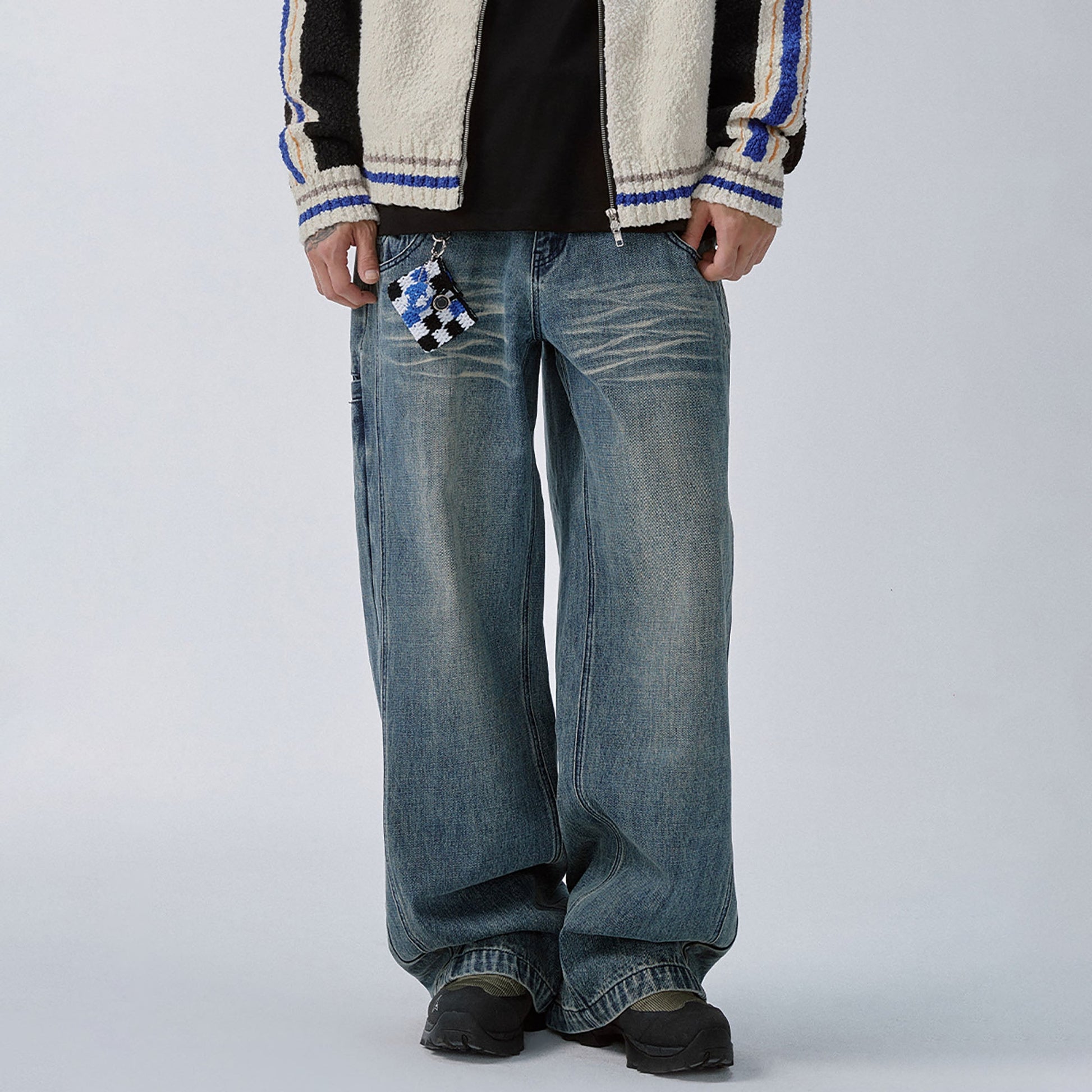 F2CE Double Waistband Washed Wide-Leg Jeans-Jeans-S-Free Shipping Leatheretro