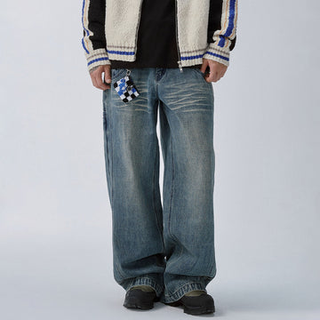 F2CE Double Waistband Washed Wide-Leg Jeans-Jeans-S-Free Shipping Leatheretro