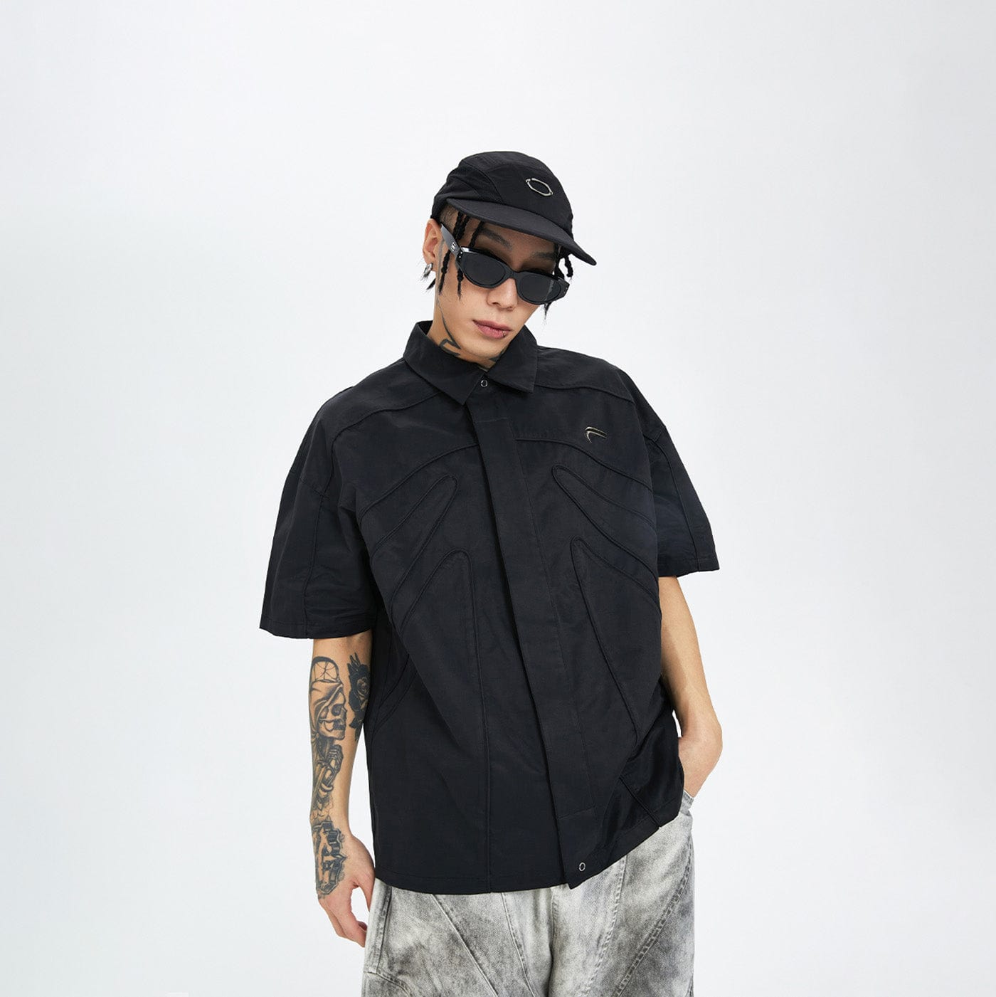 F2CE Spliced Metal Logo Half Shirt-Half shirt-S-Free Shipping Leatheretro