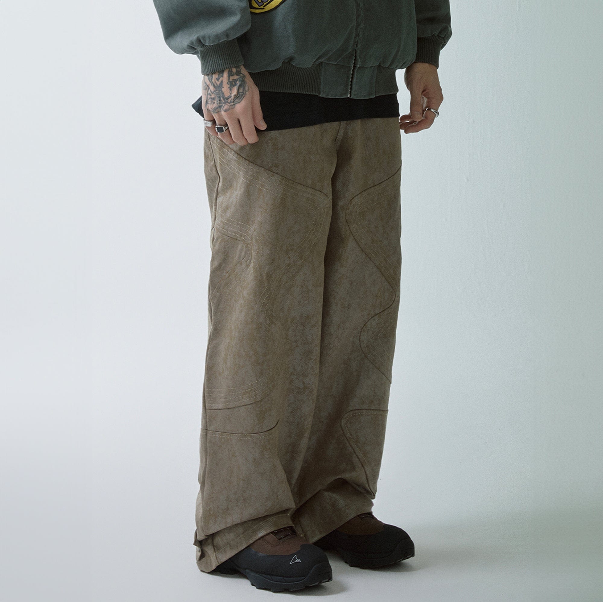 F2CE Distressed Paneled Waxed Pants-Pants-S-Free Shipping Leatheretro
