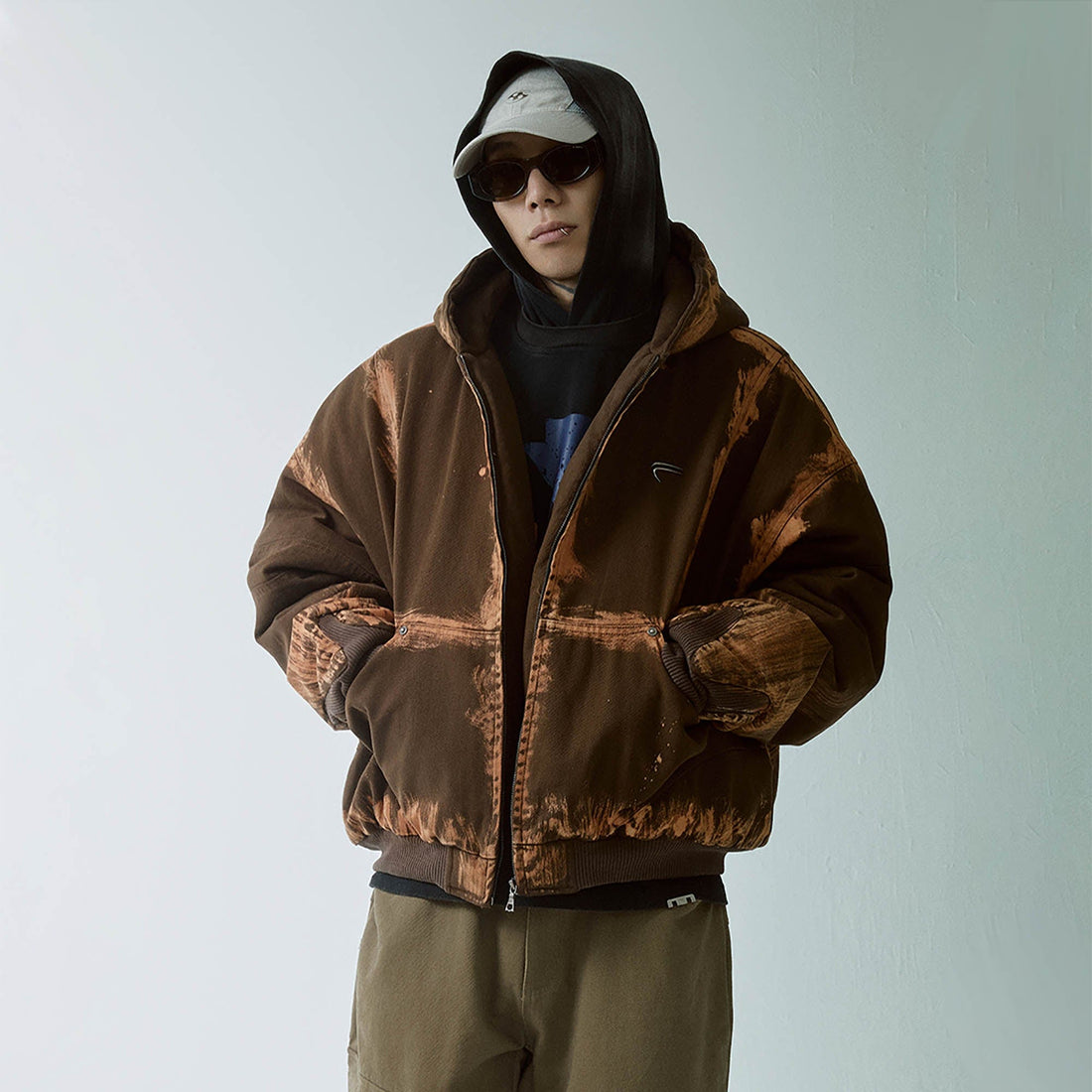 F2CE Brushed Stitch Distressed Hooded Cotton-Padded Jacket-Jacket-S-Free Shipping Leatheretro