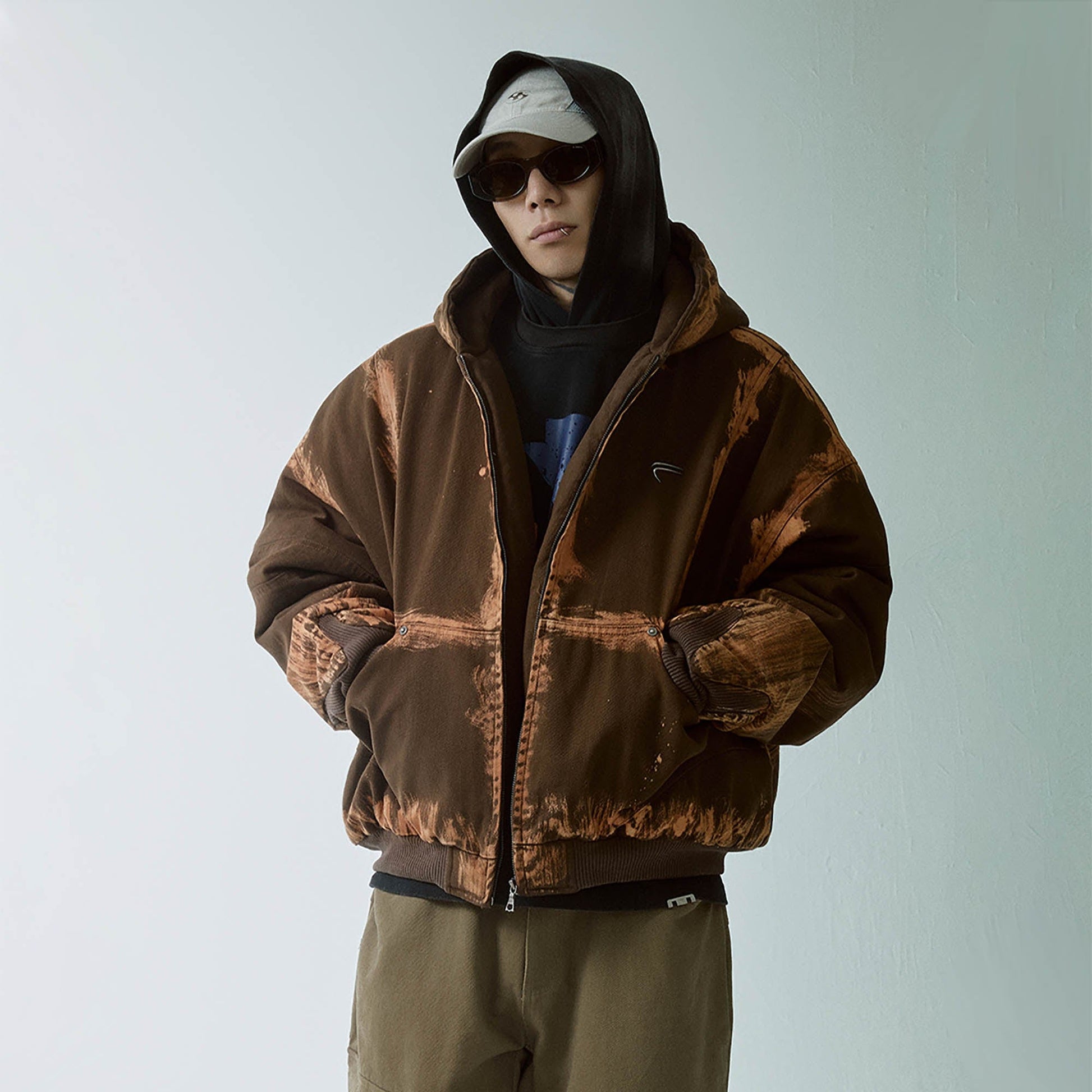 F2CE Brushed Stitch Distressed Hooded Cotton-Padded Jacket-Jacket-S-Free Shipping Leatheretro