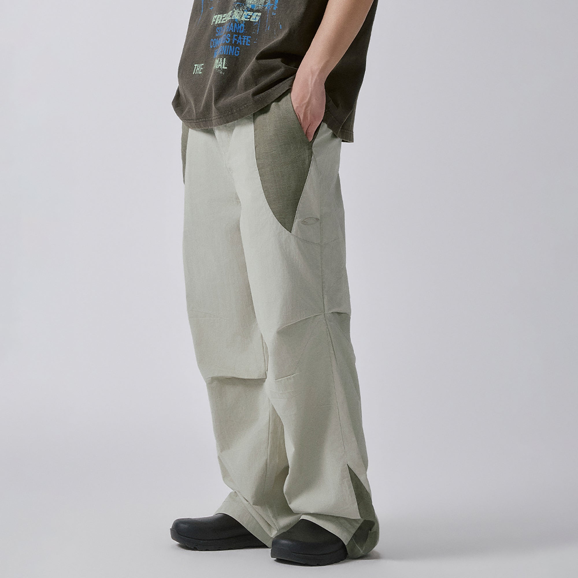 F2CE Colorblock Pleated Straight-Leg Pants-Pants-S (Preorder)-Free Shipping Leatheretro