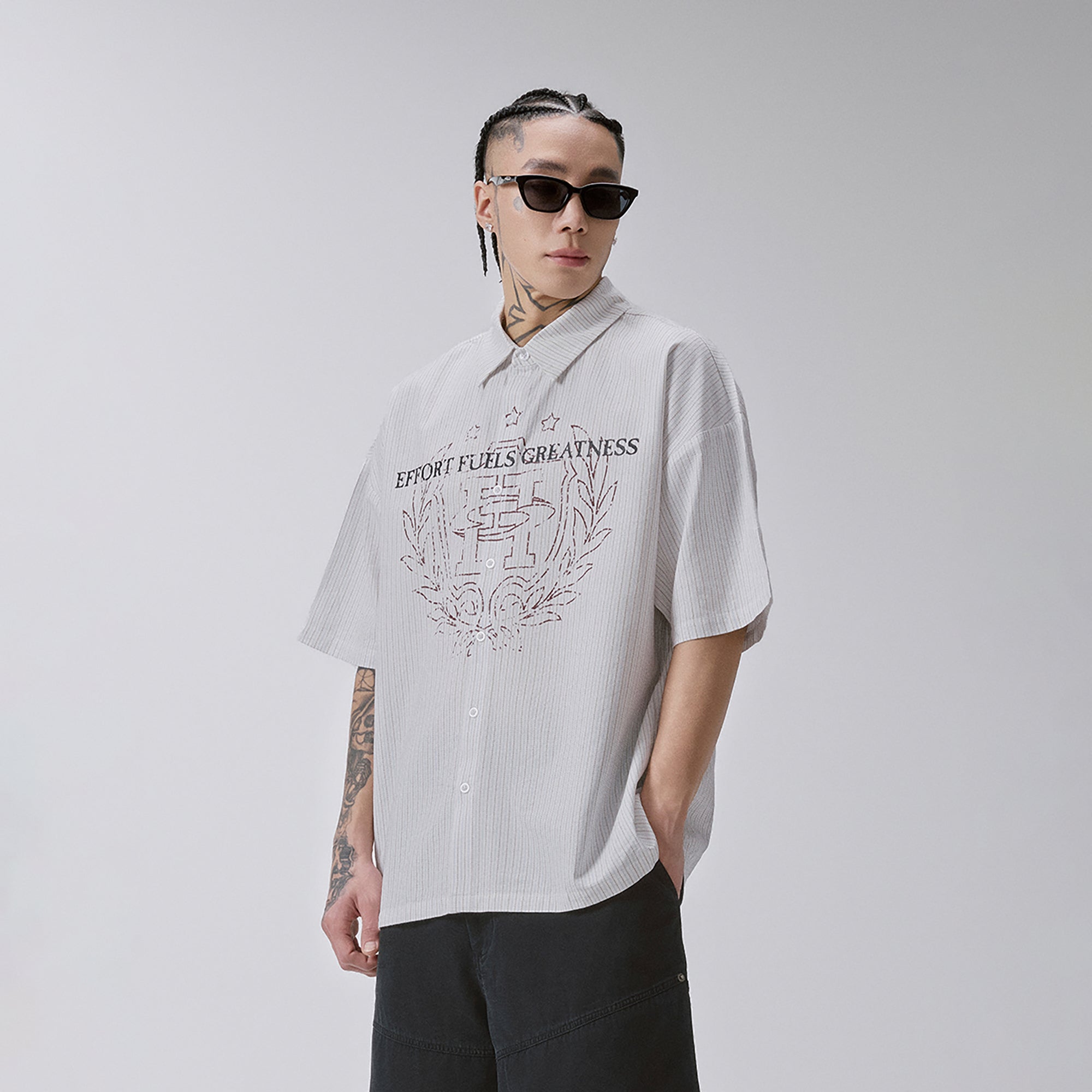 F2CE Stripe Graphic Short Sleeve Shirt-Shirt-S-Free Shipping Leatheretro