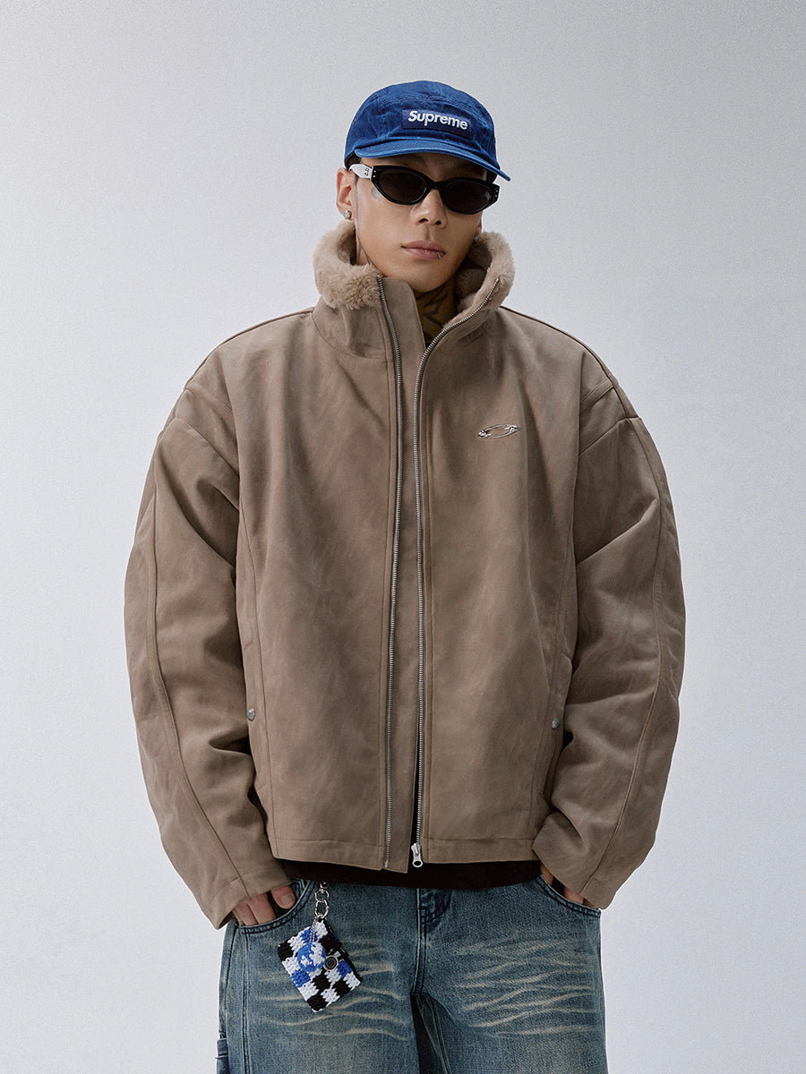 F2CE Aged Suede Faux Fur High-Collar Jacket-Jacket-S-Free Shipping Leatheretro