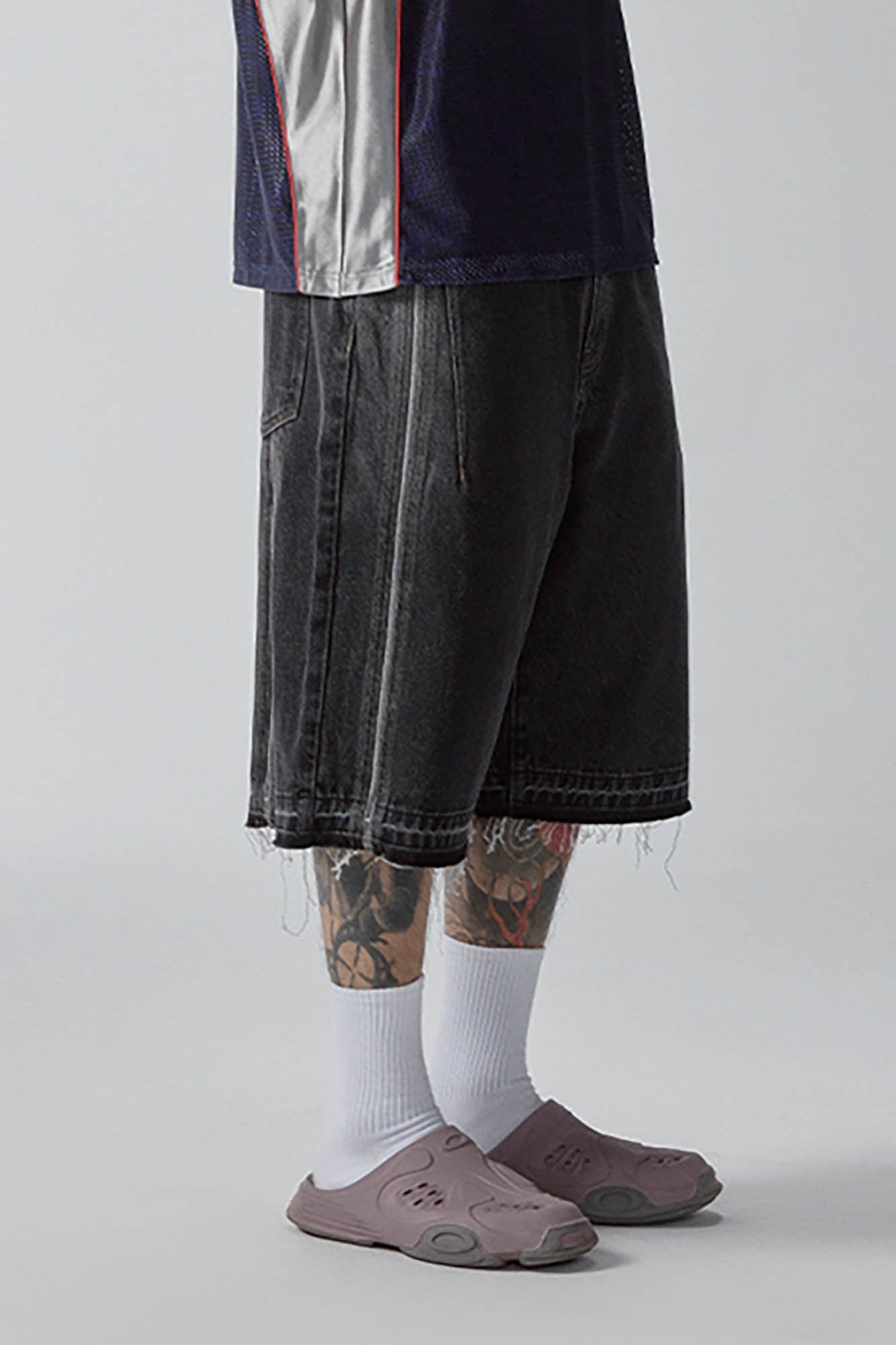 F2CE Raw-Hem Raised Seam Washed Denim Shorts-Shorts-S-Free Shipping Leatheretro